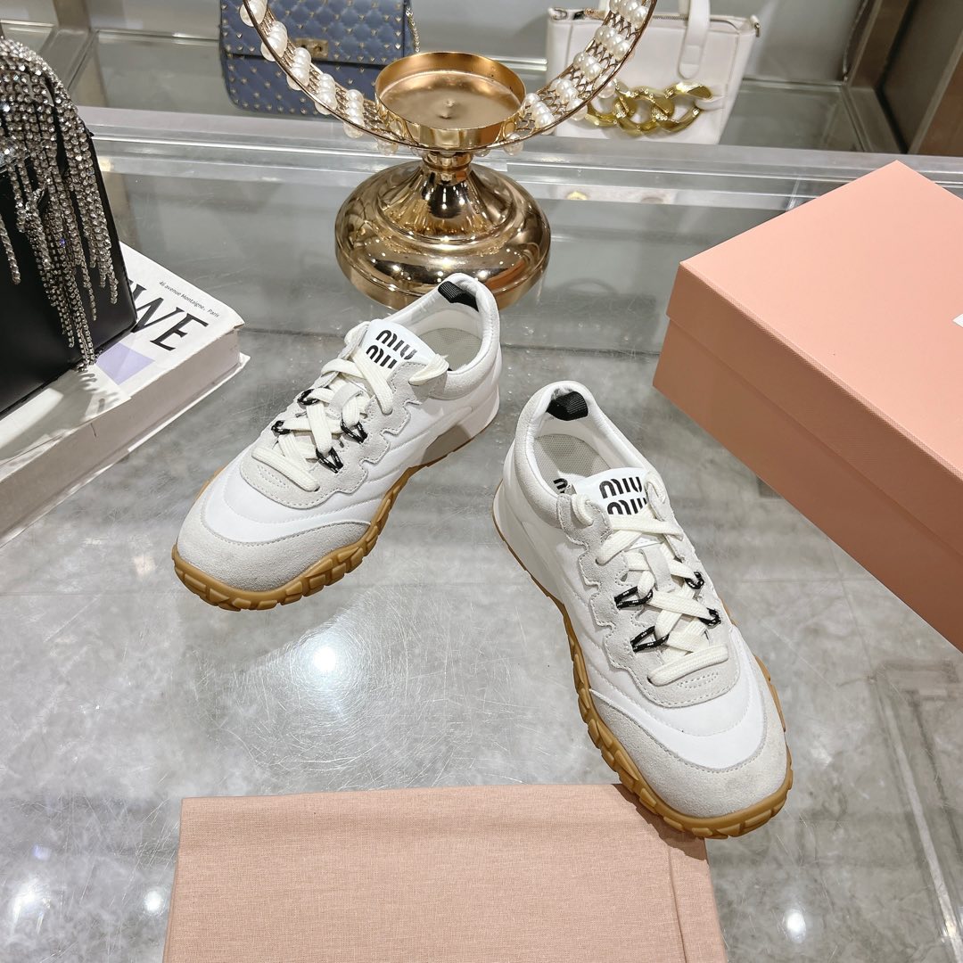 Miu Miu Tyre Technical Fabric And Suede Sneakers - DopestKickz