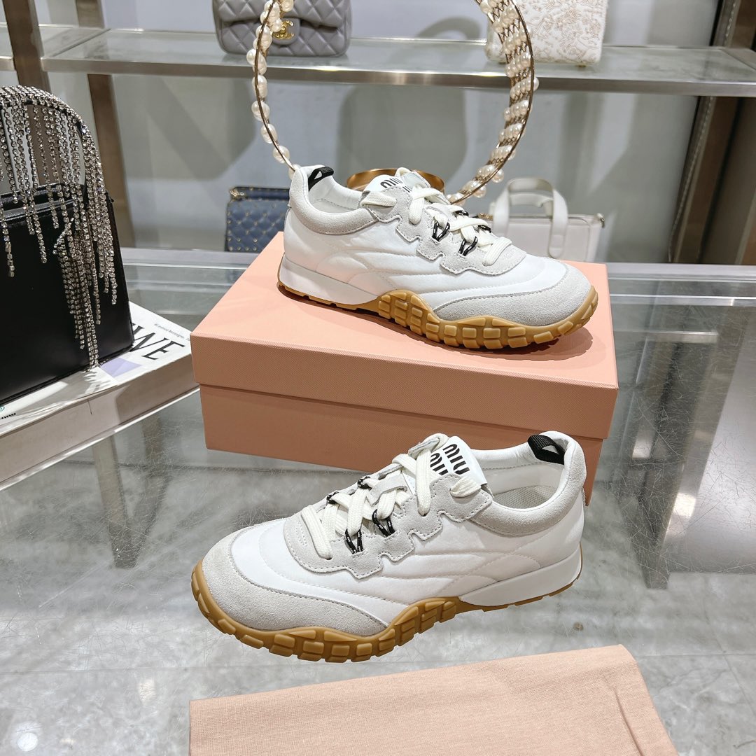 Miu Miu Tyre Technical Fabric And Suede Sneakers - DopestKickz