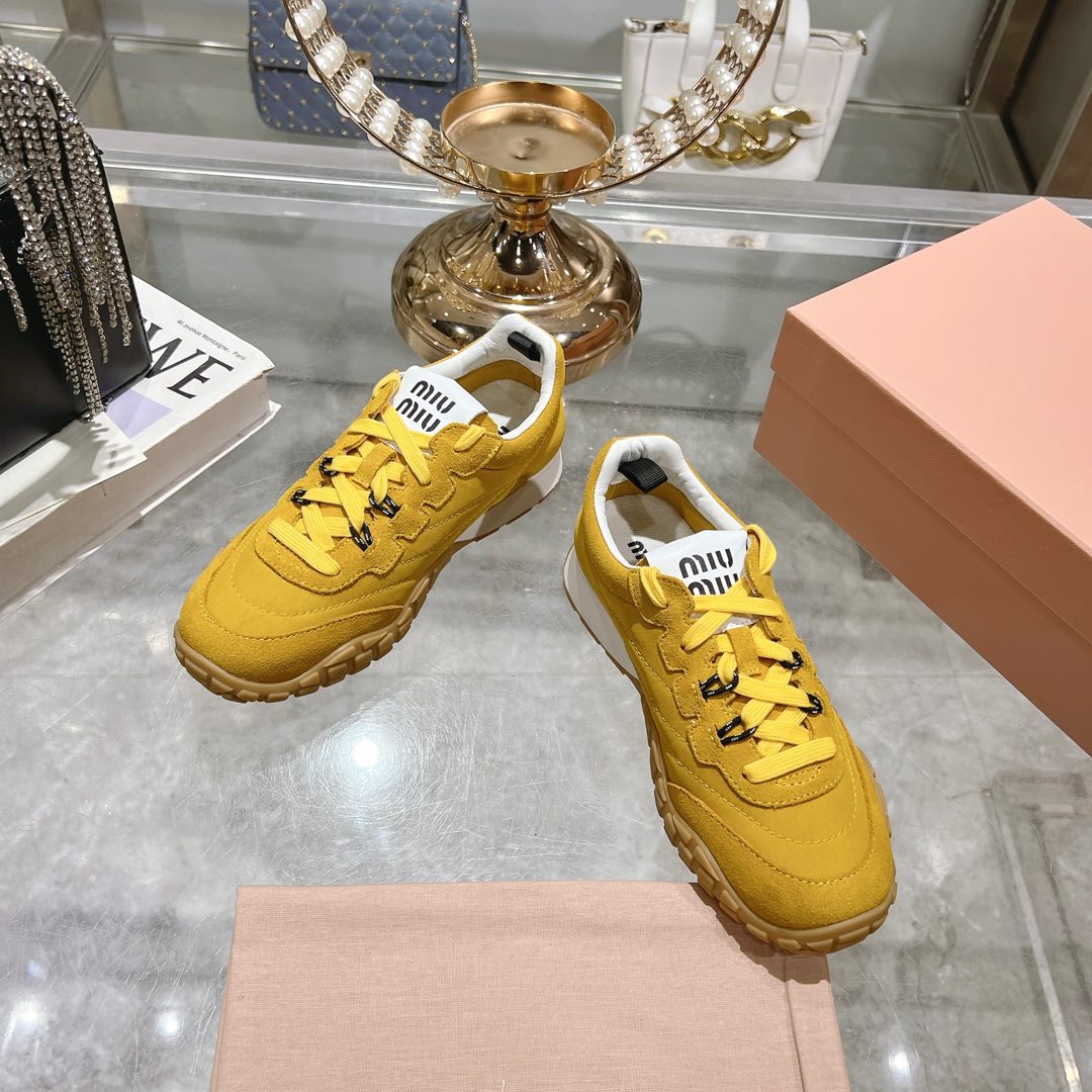 Miu Miu Tyre Technical Fabric And Suede Sneakers - DopestKickz