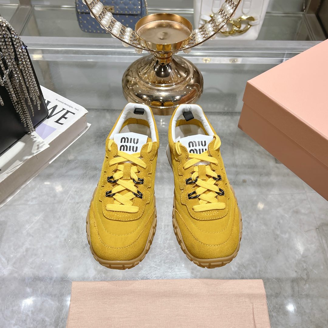 Miu Miu Tyre Technical Fabric And Suede Sneakers - DopestKickz