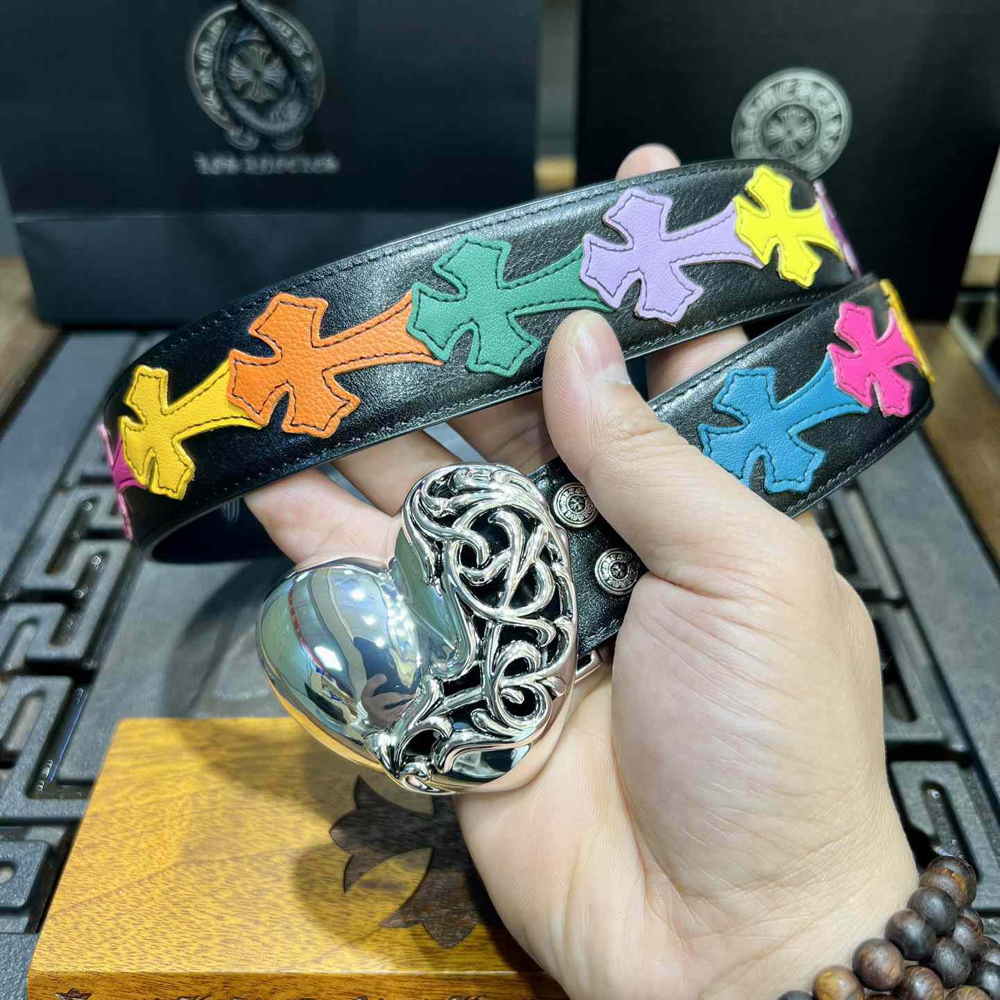 Chrome Hearts Colorful Cross Stitch CH Crochet Belt - DopestKickz