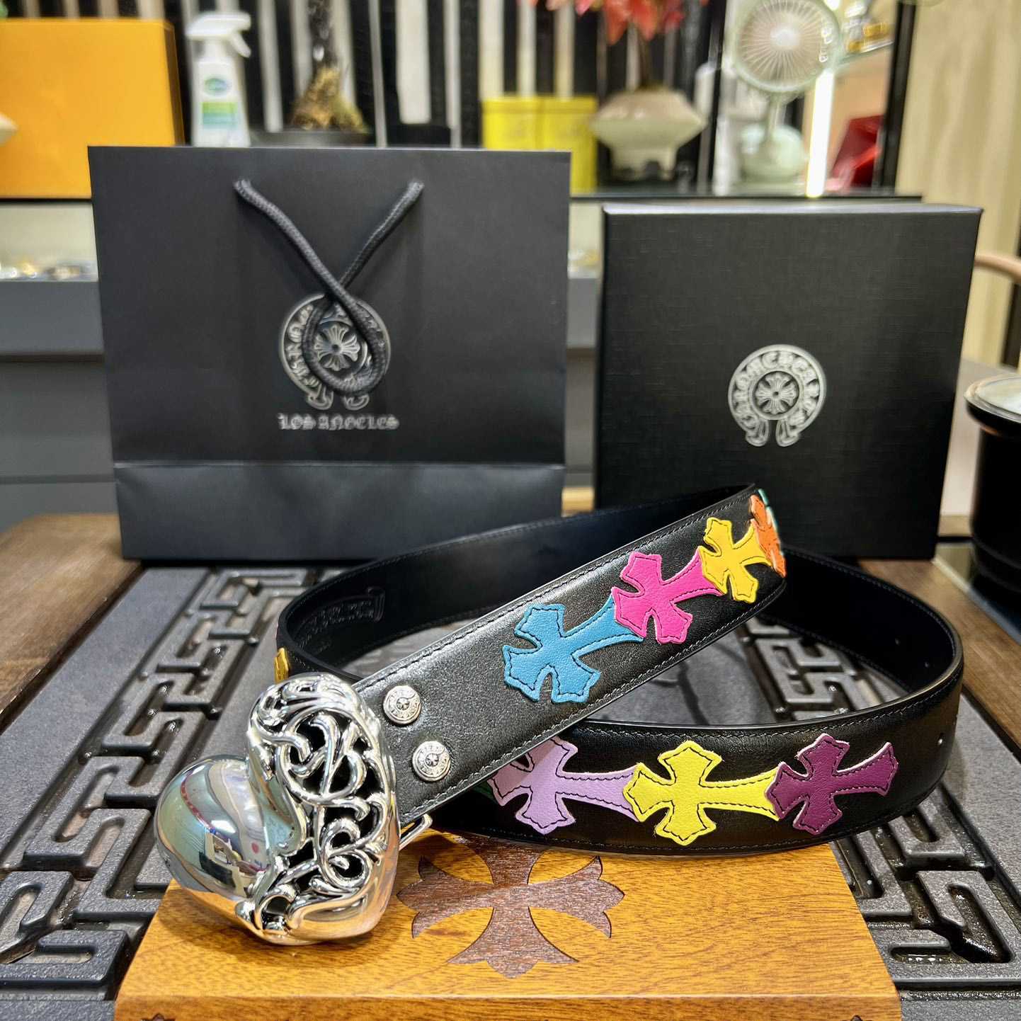 Chrome Hearts Colorful Cross Stitch CH Crochet Belt - DopestKickz