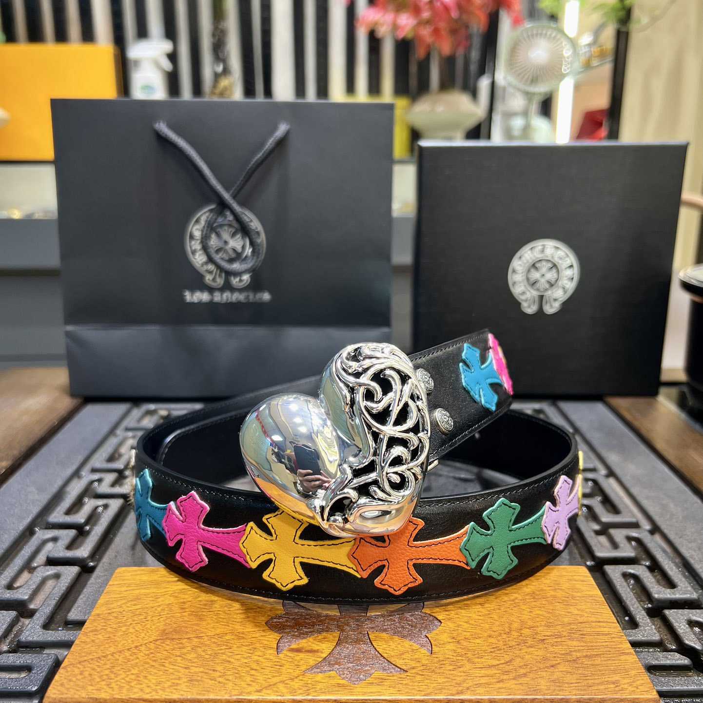 Chrome Hearts Colorful Cross Stitch CH Crochet Belt - DopestKickz