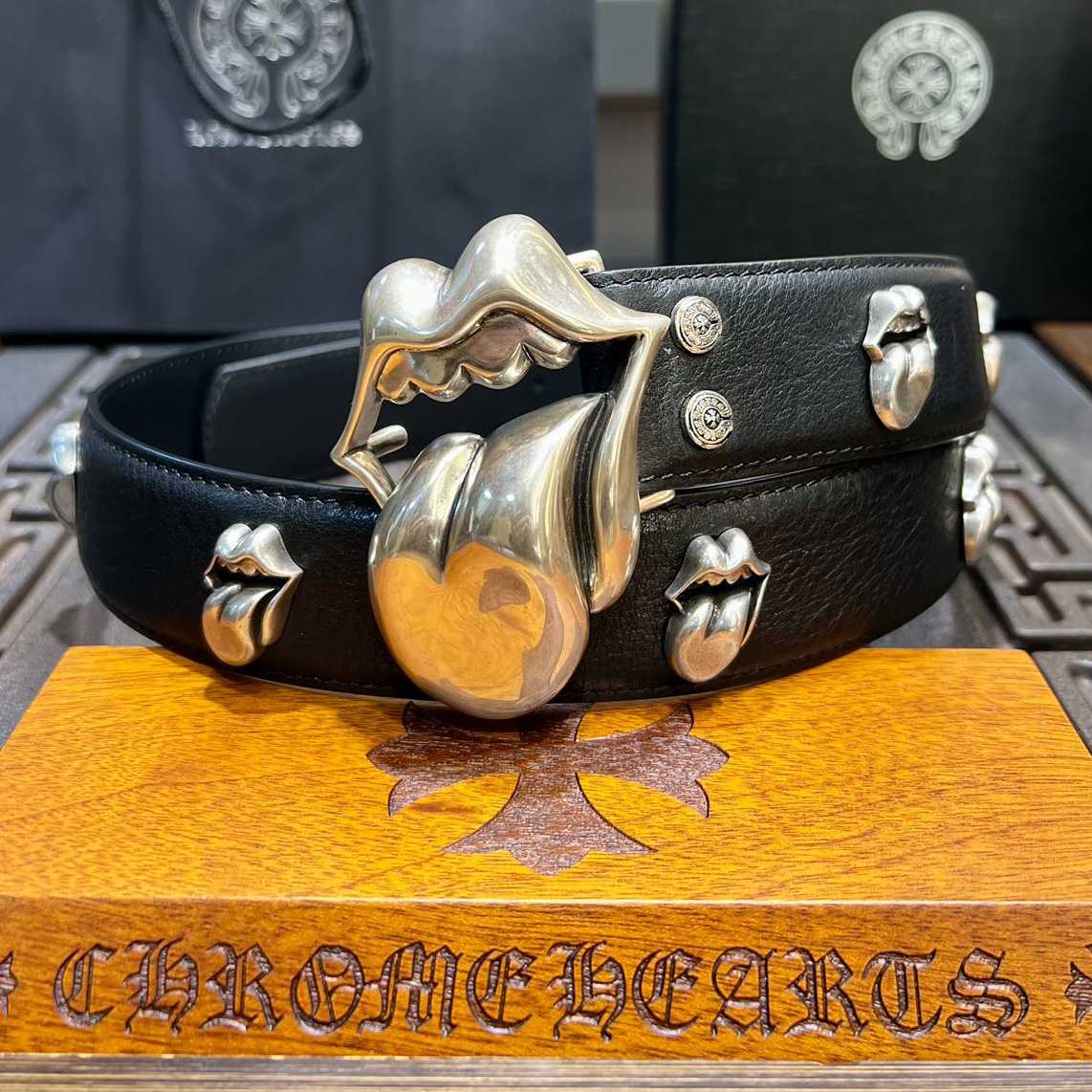 Chrome Hearts Rolling Stones Studded Belt & Buckle - DopestKickz
