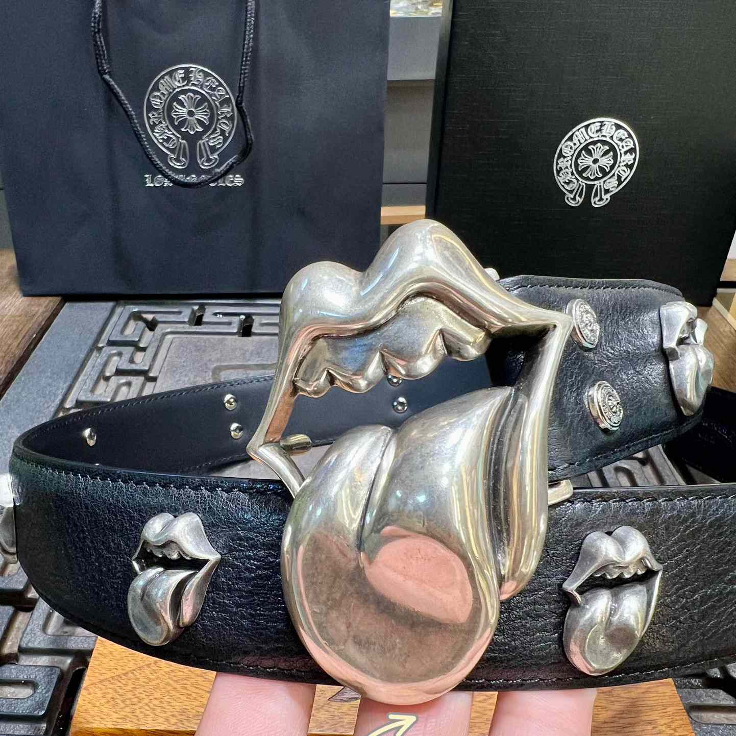 Chrome Hearts Rolling Stones Studded Belt & Buckle - DopestKickz