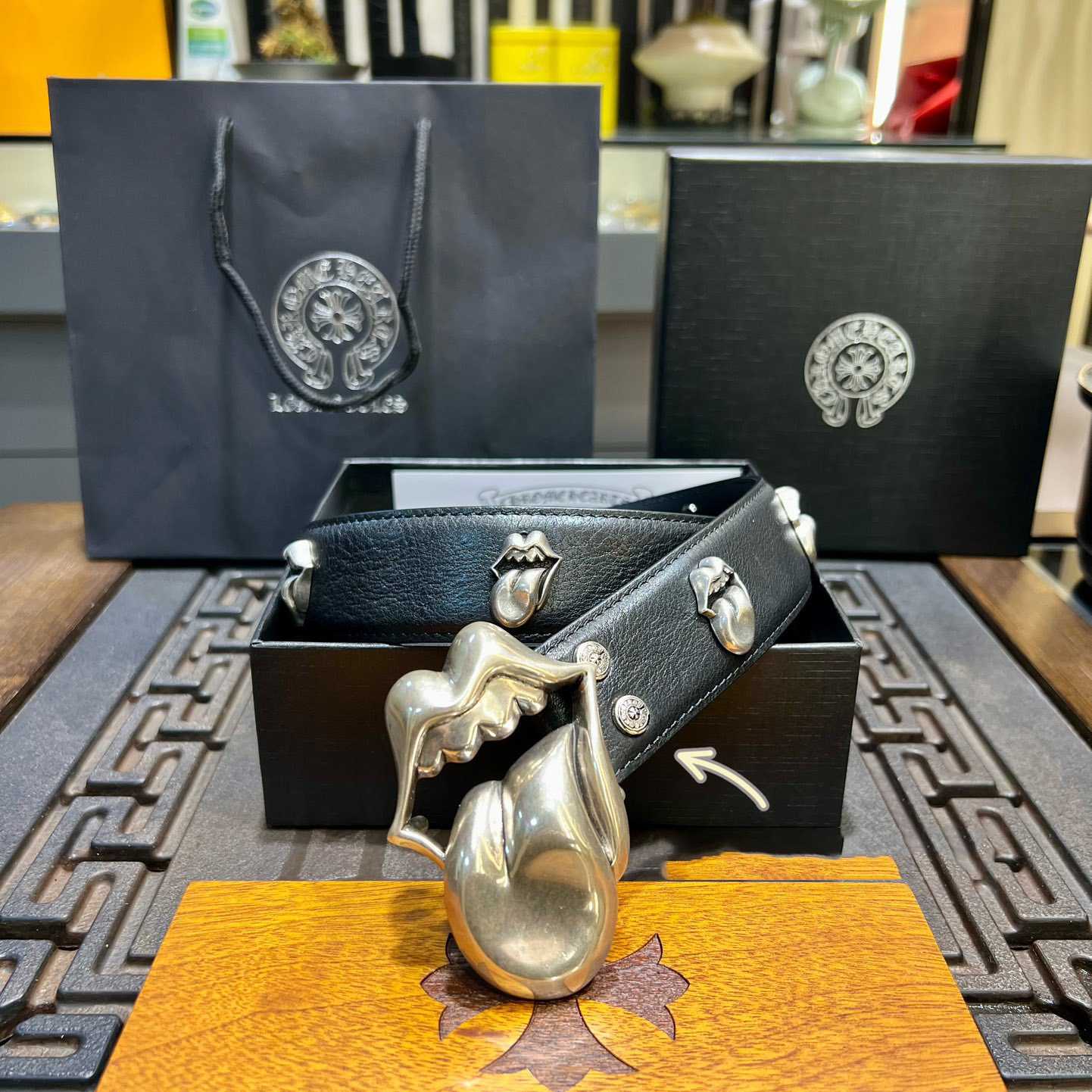 Chrome Hearts Rolling Stones Studded Belt & Buckle - DopestKickz