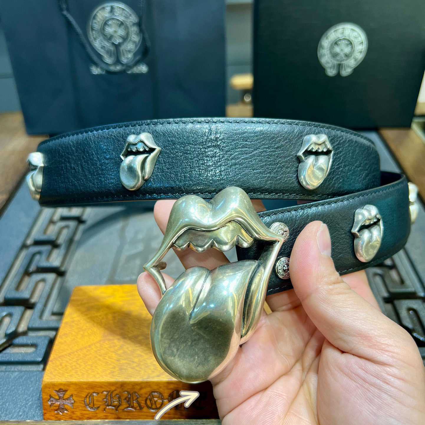 Chrome Hearts Rolling Stones Studded Belt & Buckle - DopestKickz