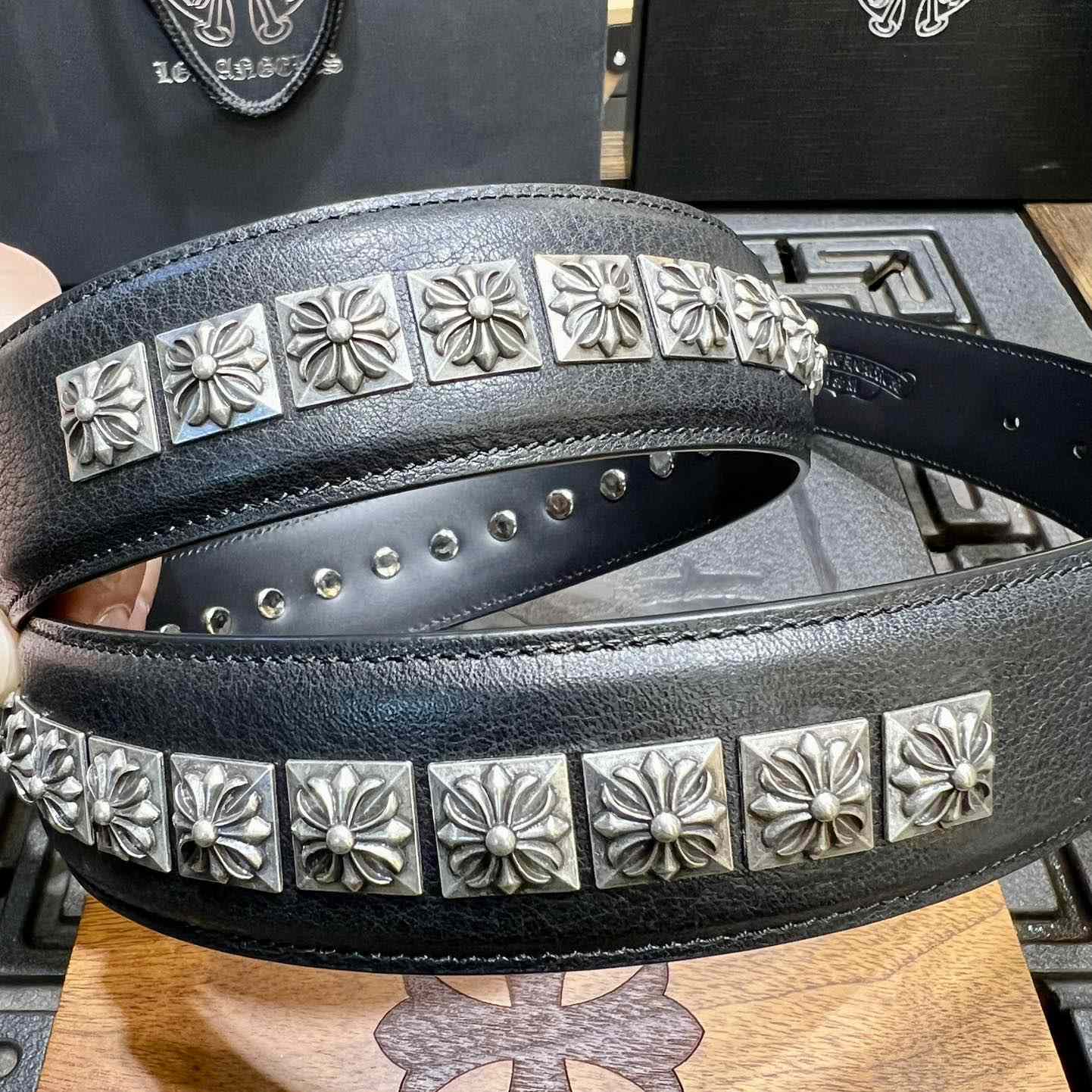 Chrome Hearts Retro Punk Rock Genuine Leather Belt   38MM - DopestKickz