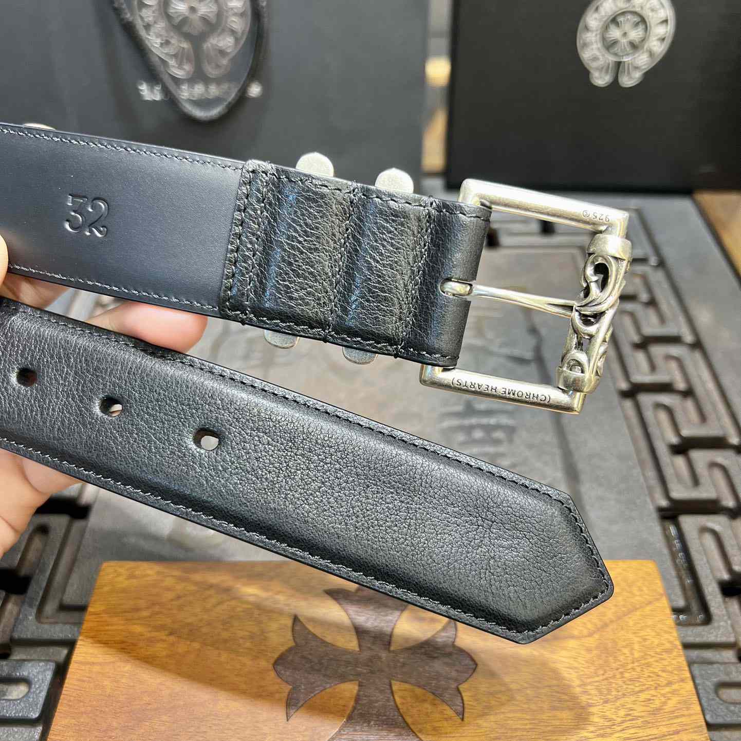 Chrome Hearts Retro Punk Rock Genuine Leather Belt   38MM - DopestKickz