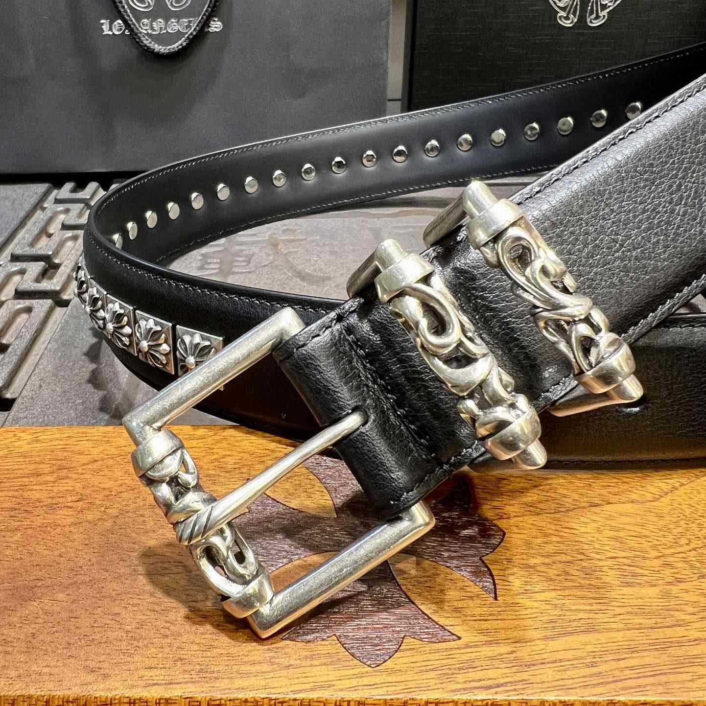 Chrome Hearts Retro Punk Rock Genuine Leather Belt   38MM - DopestKickz