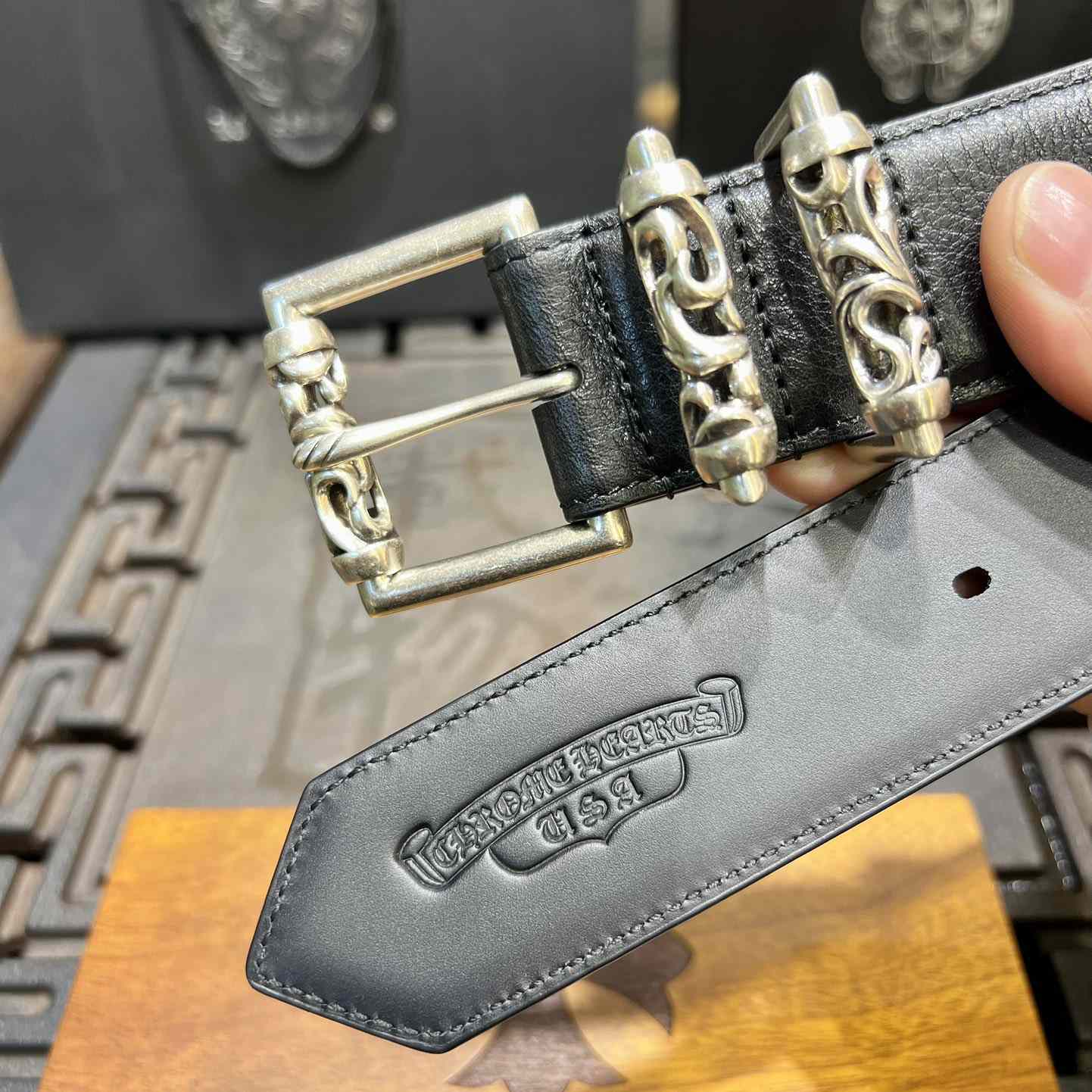 Chrome Hearts Retro Punk Rock Genuine Leather Belt   38MM - DopestKickz