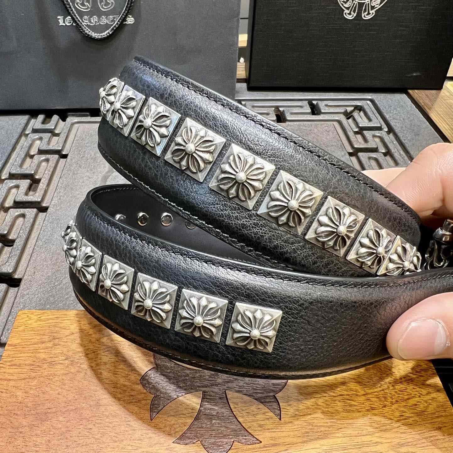 Chrome Hearts Retro Punk Rock Genuine Leather Belt   38MM - DopestKickz