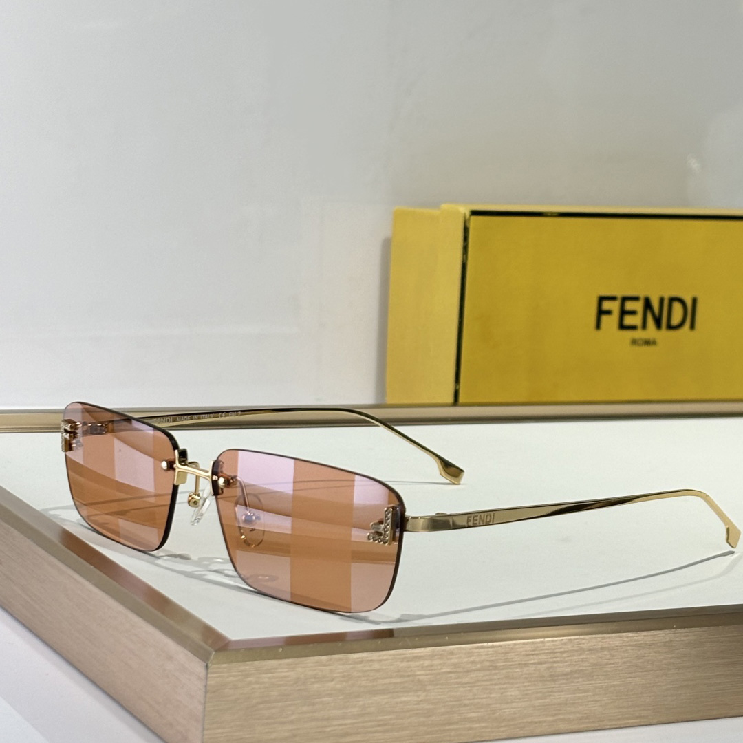Fendi First Crystal Gold-colored Sunglasses With Rust-colored Lenses - DopestKickz