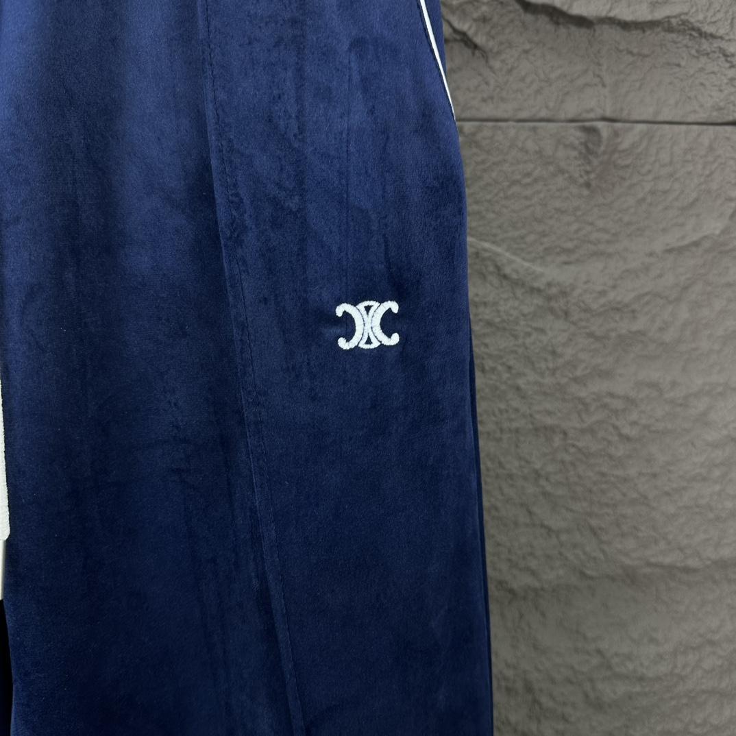 Celine Straight-Leg Logo-Embroidered Cotton-Blend Velour Track Pants - DopestKickz