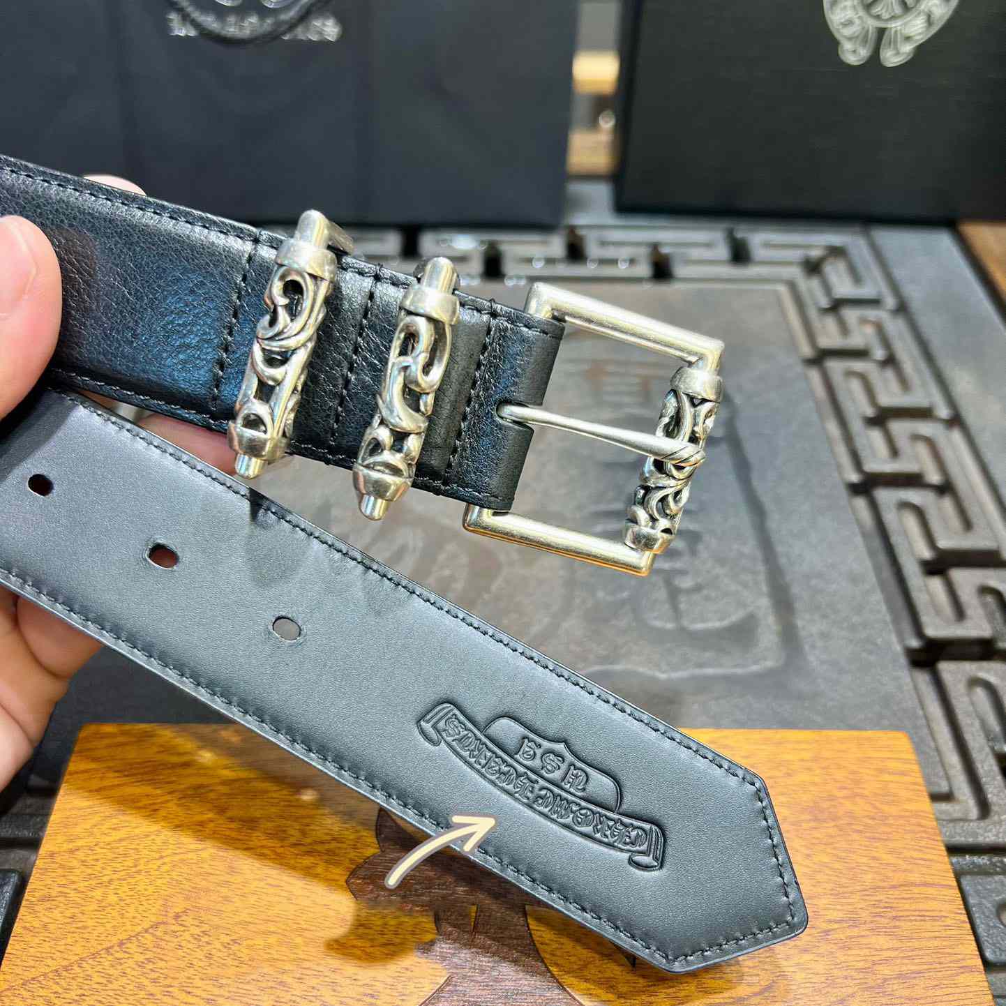 Chrome Hearts Retro Punk Rock Genuine Leather Belt   38MM - DopestKickz