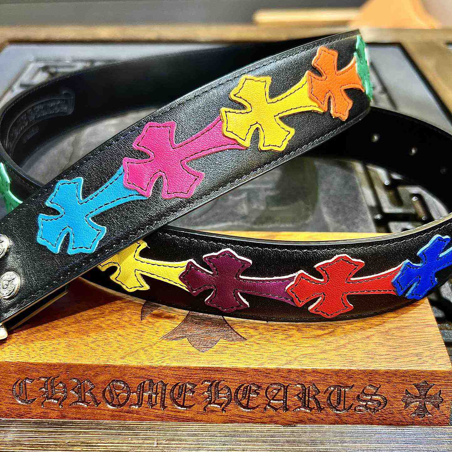 Chrome Hearts Colorful Cross Stitch CH Crochet Belt - DopestKickz