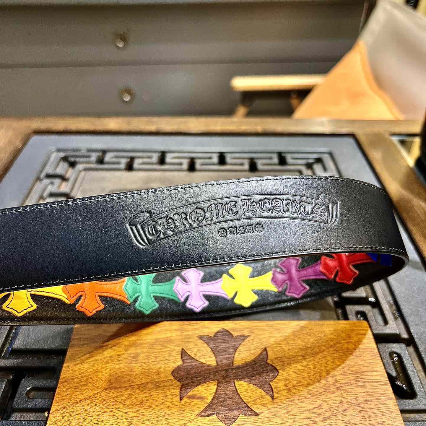 Chrome Hearts Colorful Cross Stitch CH Crochet Belt - DopestKickz