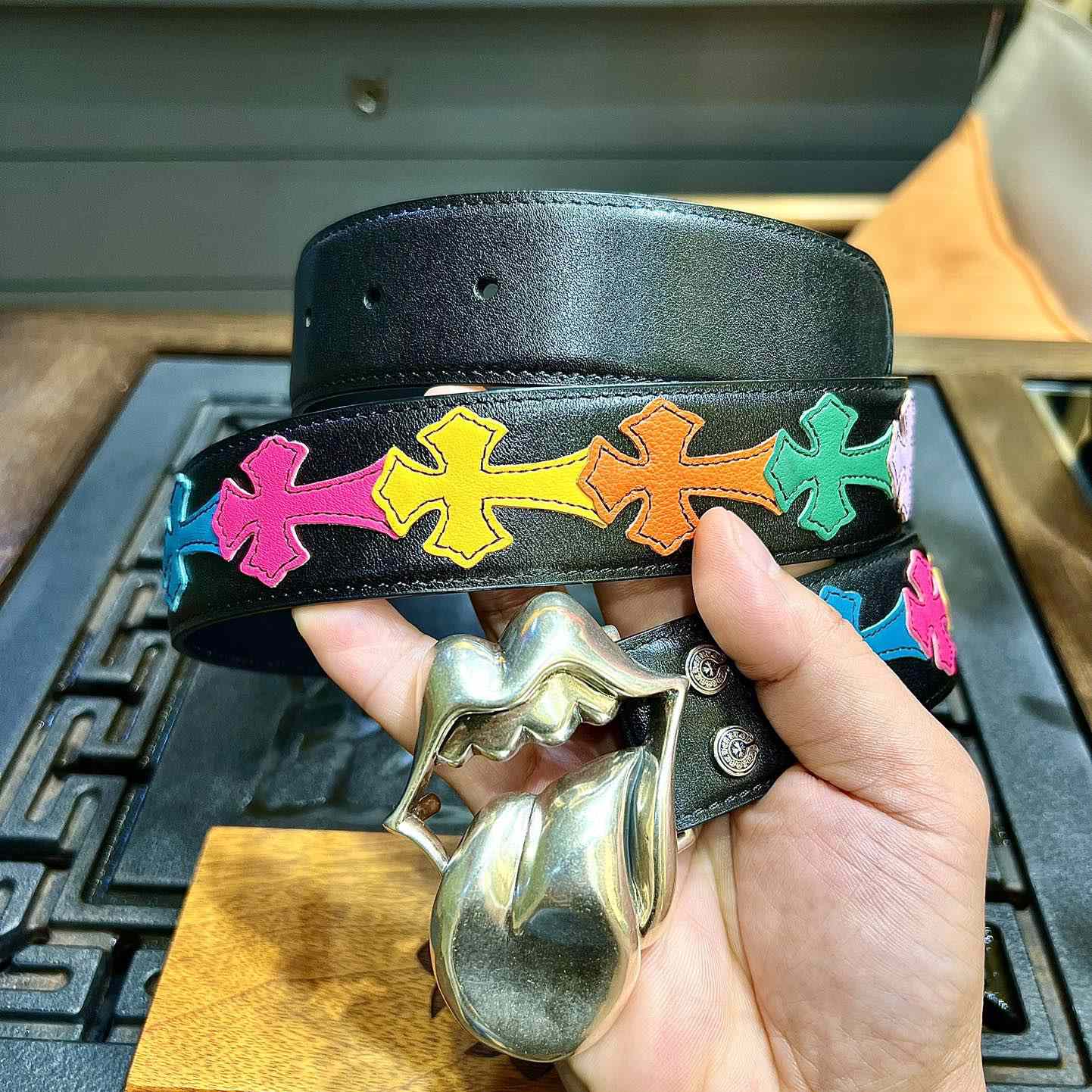 Chrome Hearts Colorful Cross Stitch CH Crochet Belt - DopestKickz