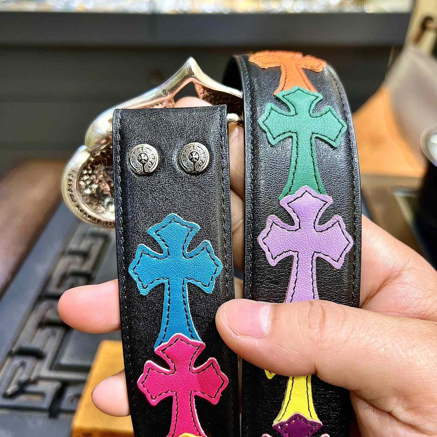 Chrome Hearts Colorful Cross Stitch CH Crochet Belt - DopestKickz