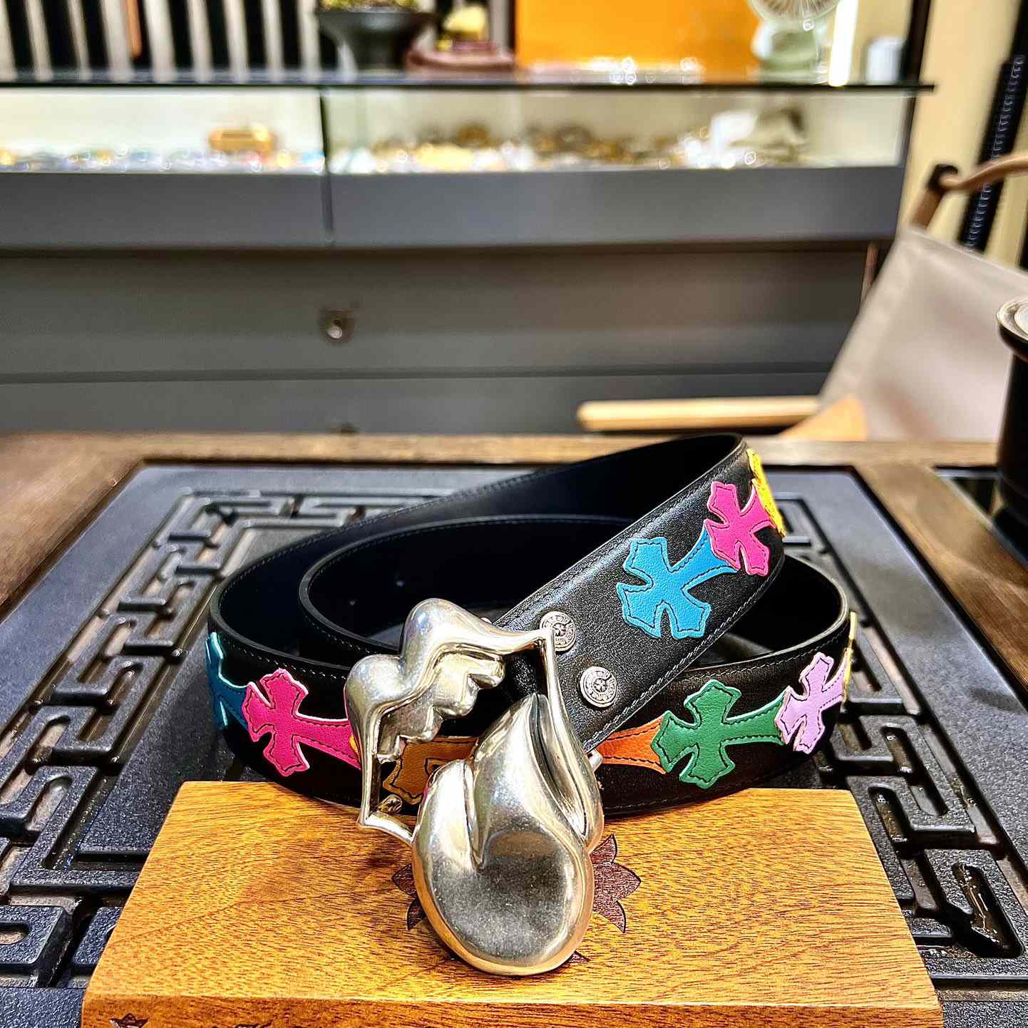 Chrome Hearts Colorful Cross Stitch CH Crochet Belt - DopestKickz