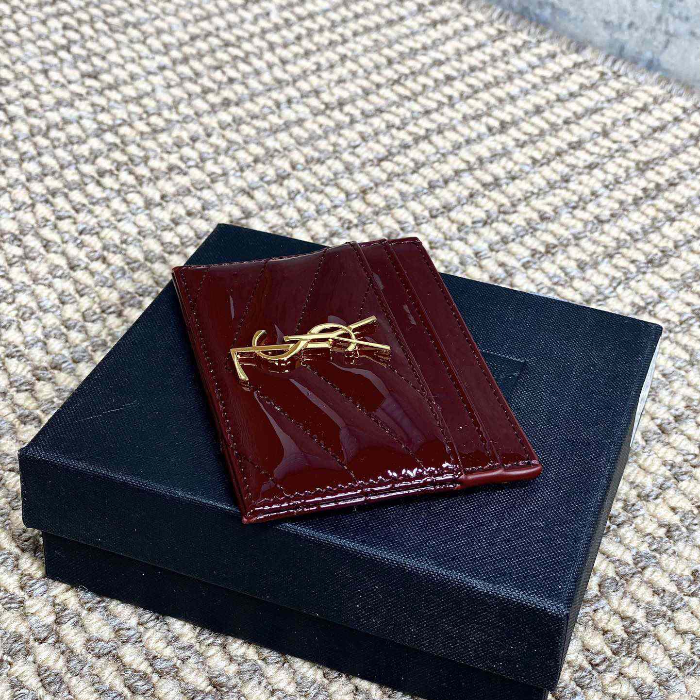 Saint Laurent Cassandre Matelasse Card Case In Patent Leather - DopestKickz