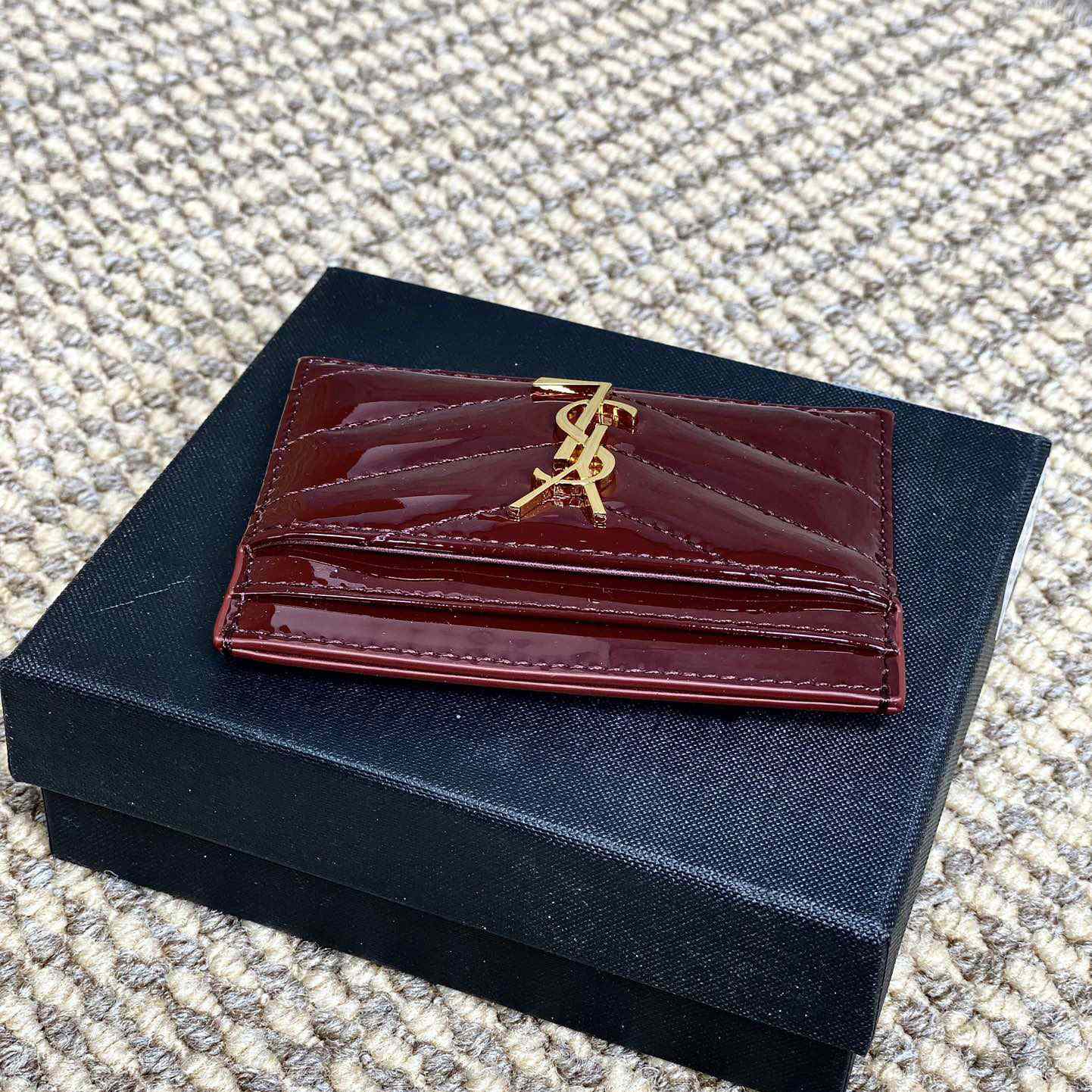 Saint Laurent Cassandre Matelasse Card Case In Patent Leather - DopestKickz