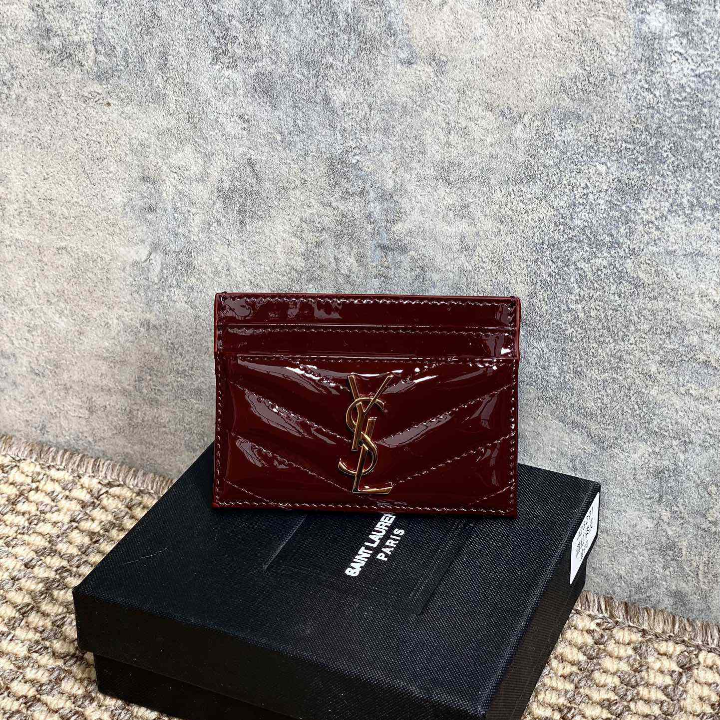 Saint Laurent Cassandre Matelasse Card Case In Patent Leather - DopestKickz