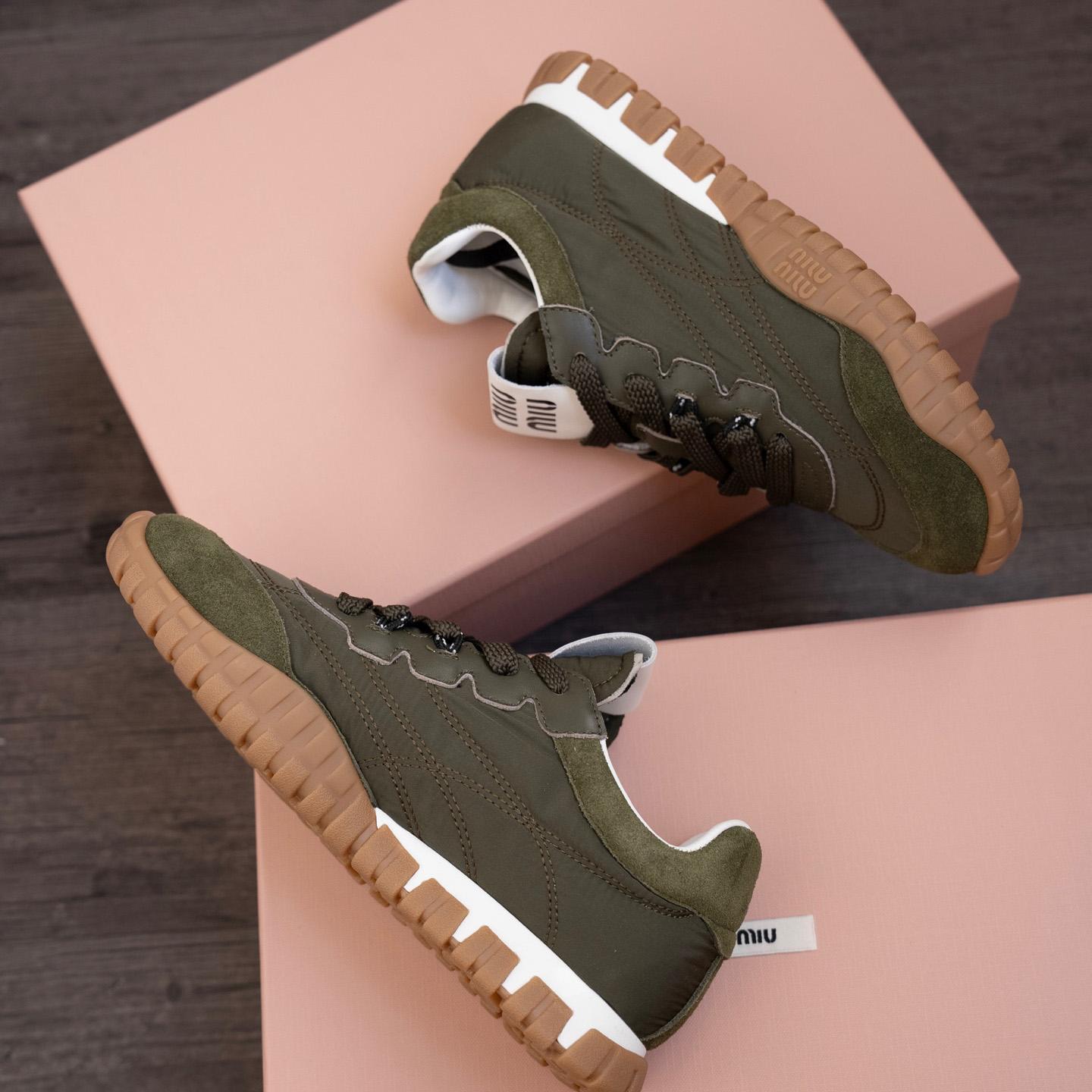 Miu Miu Tyre Technical Fabric And Suede Sneakers - DopestKickz