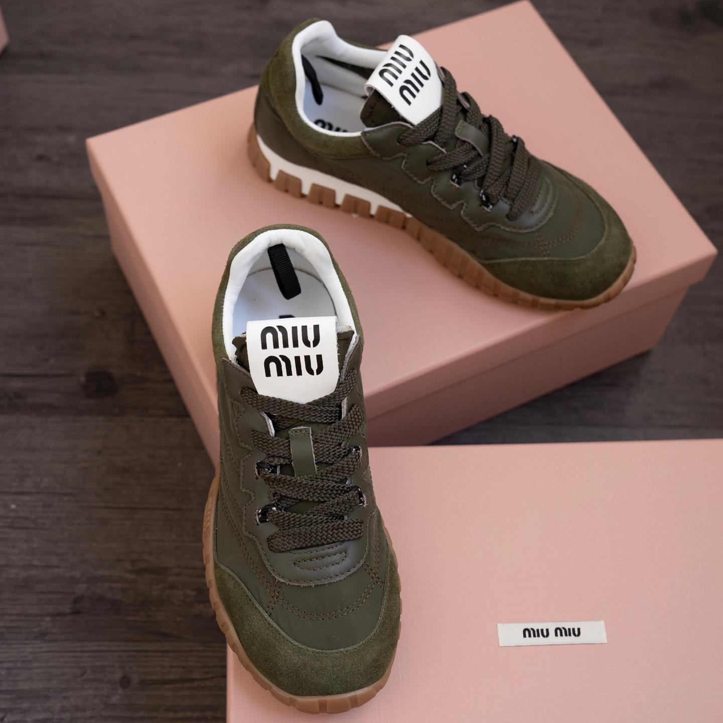 Miu Miu Tyre Technical Fabric And Suede Sneakers - DopestKickz