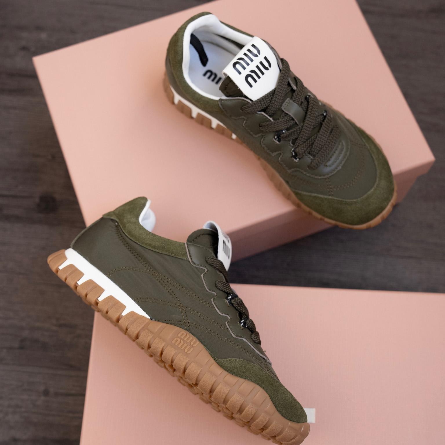 Miu Miu Tyre Technical Fabric And Suede Sneakers - DopestKickz