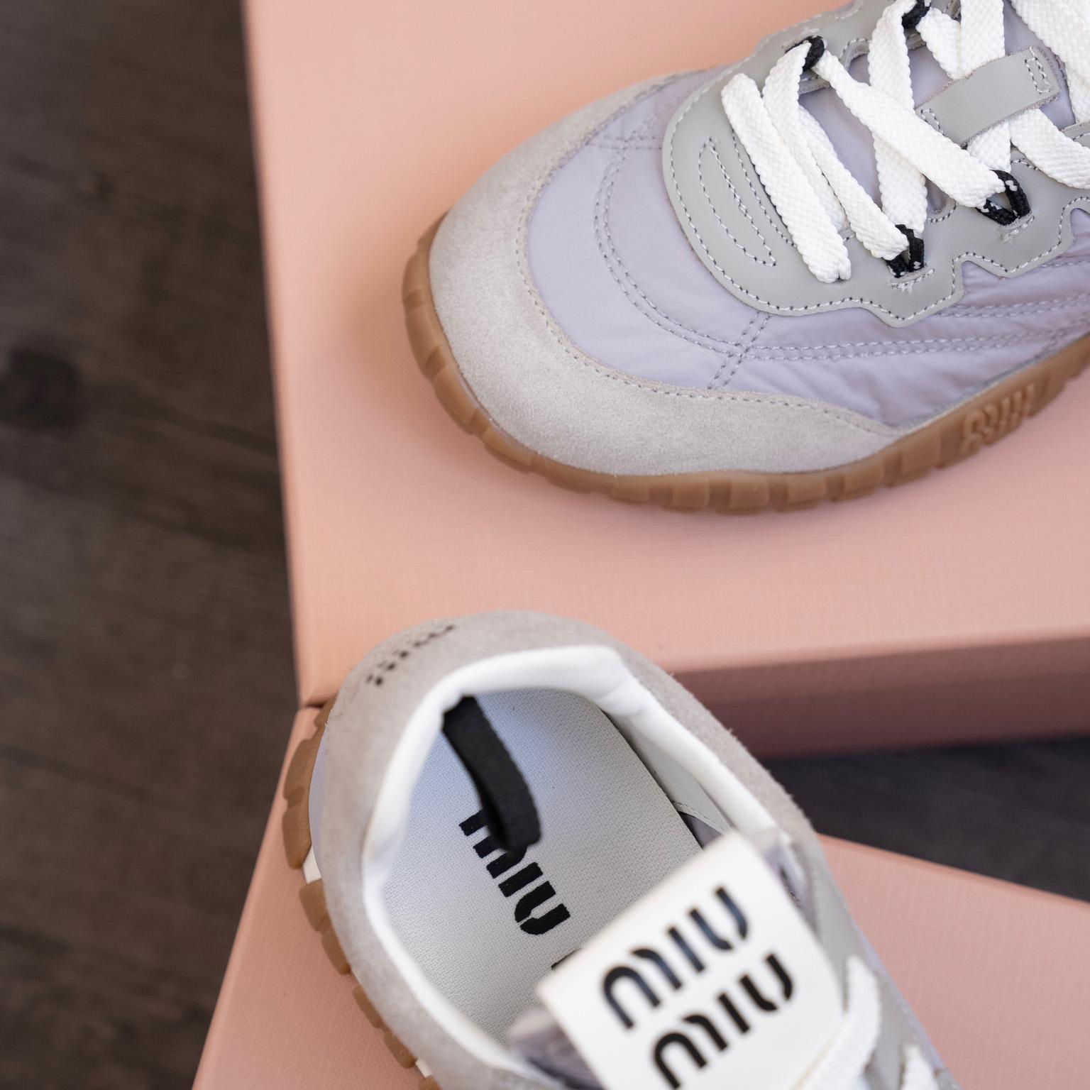 Miu Miu Tyre Technical Fabric And Suede Sneakers - DopestKickz