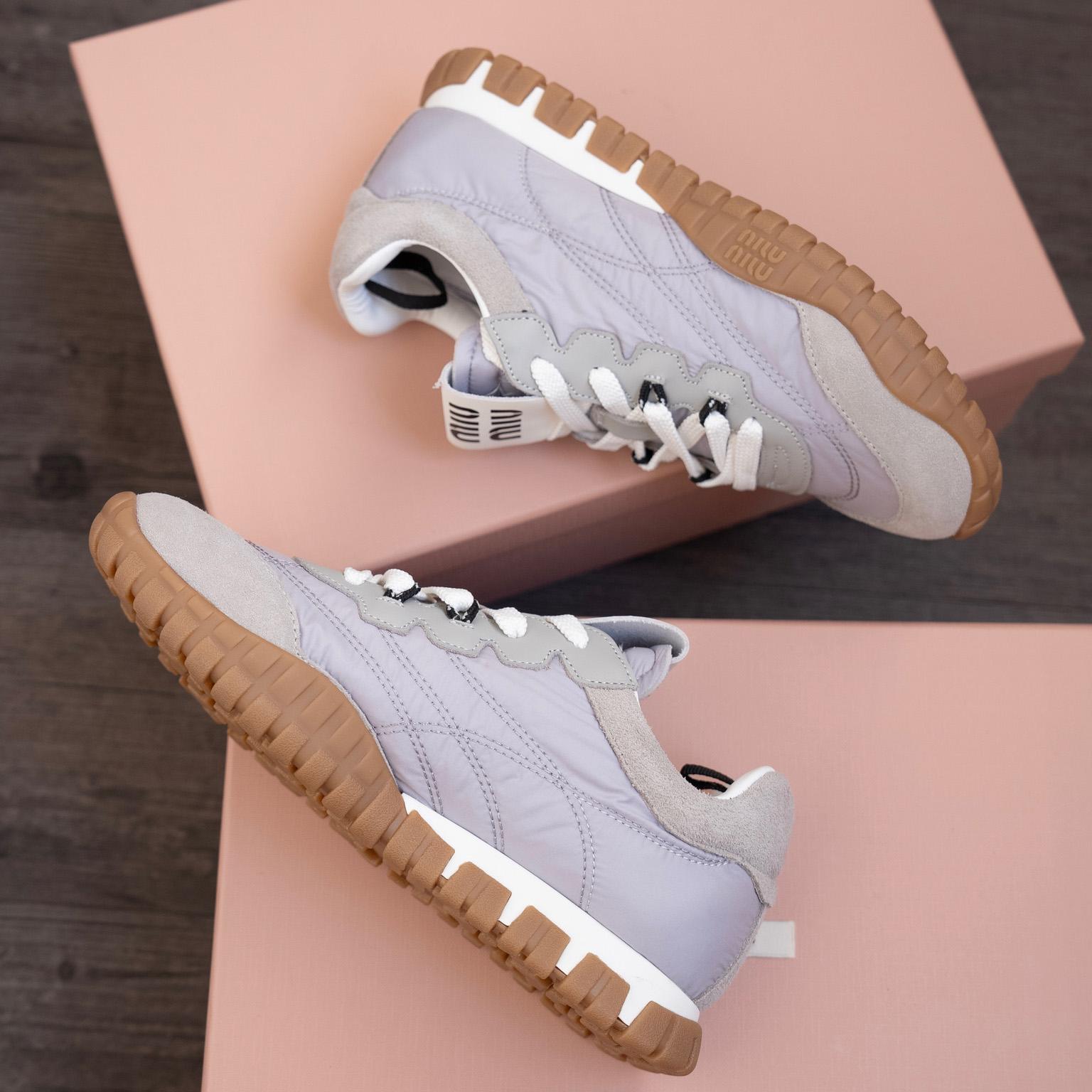Miu Miu Tyre Technical Fabric And Suede Sneakers - DopestKickz