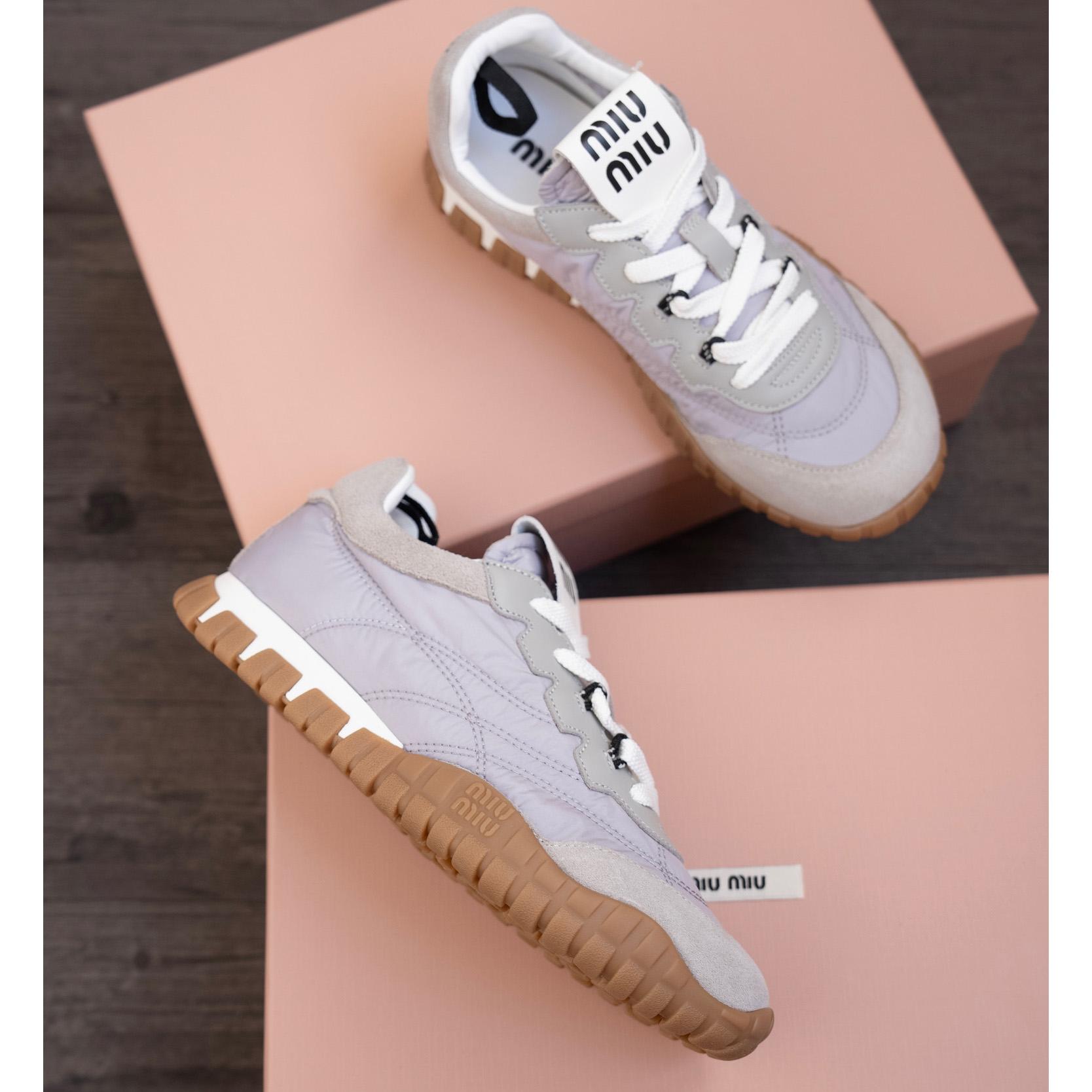 Miu Miu Tyre Technical Fabric And Suede Sneakers - DopestKickz