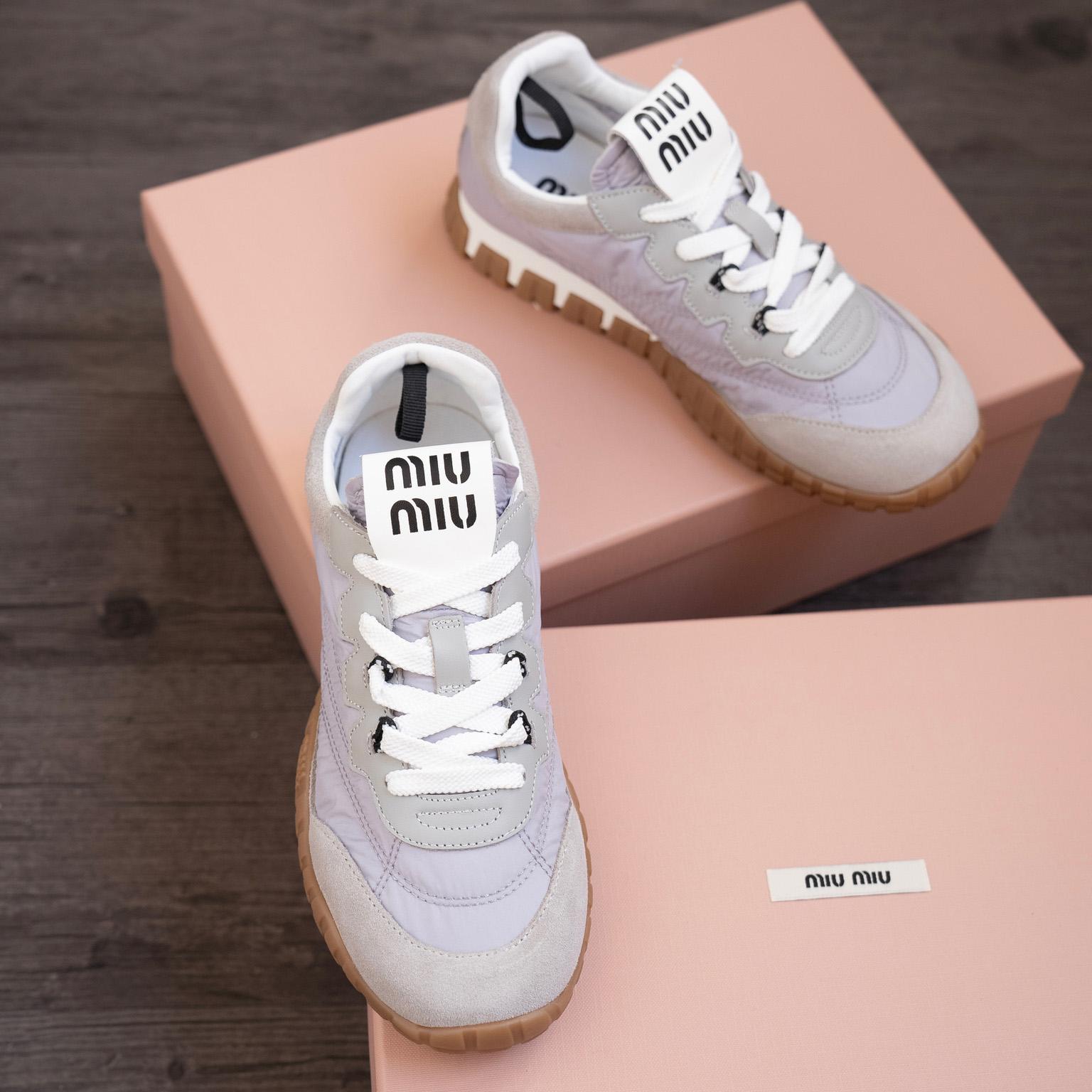 Miu Miu Tyre Technical Fabric And Suede Sneakers - DopestKickz