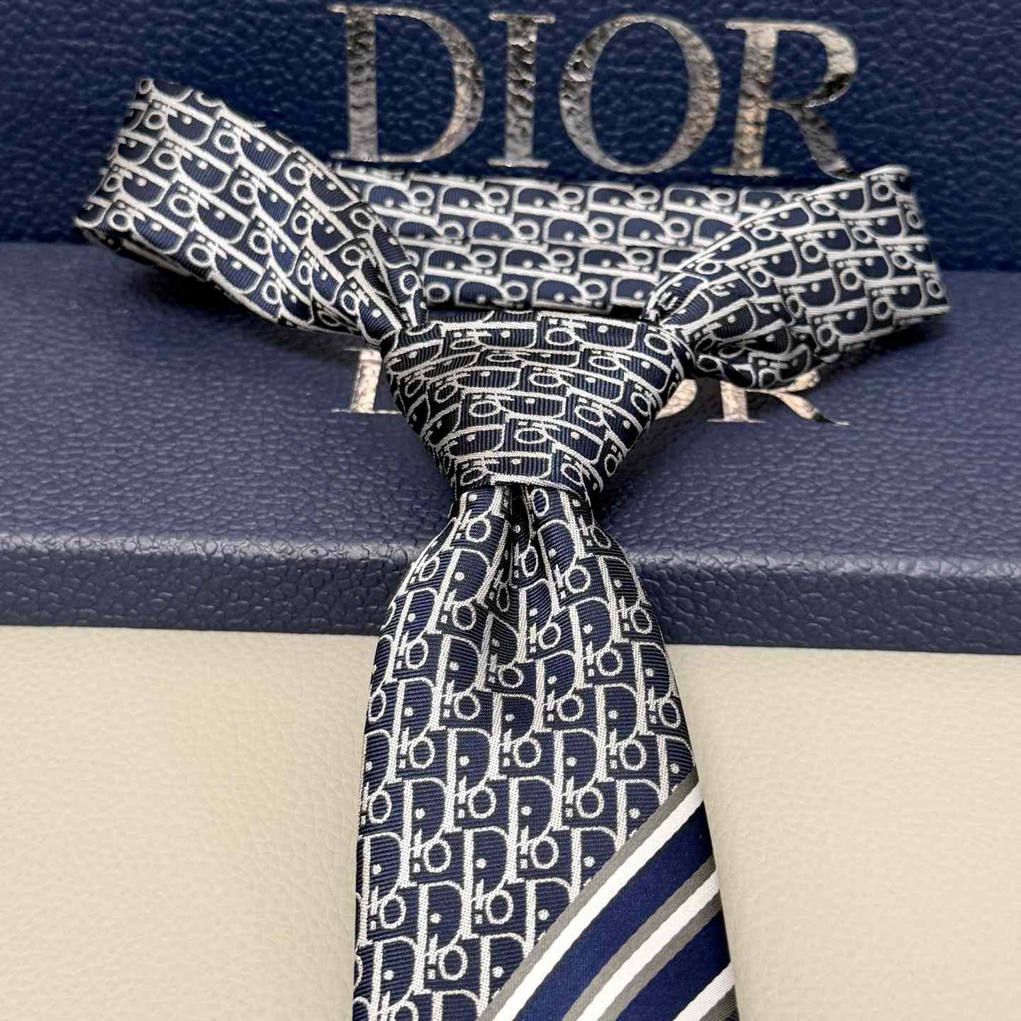 Dior Striped Dior Oblique Tie - DopestKickz