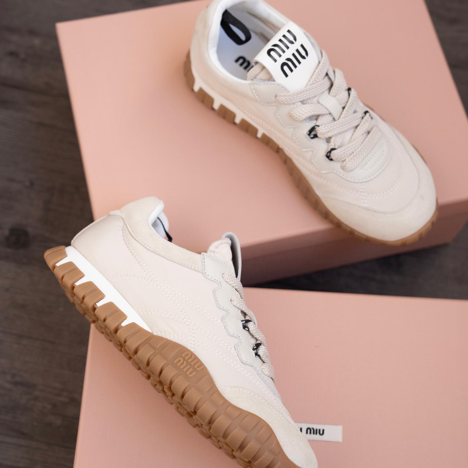 Miu Miu Tyre Technical Fabric And Suede Sneakers - DopestKickz