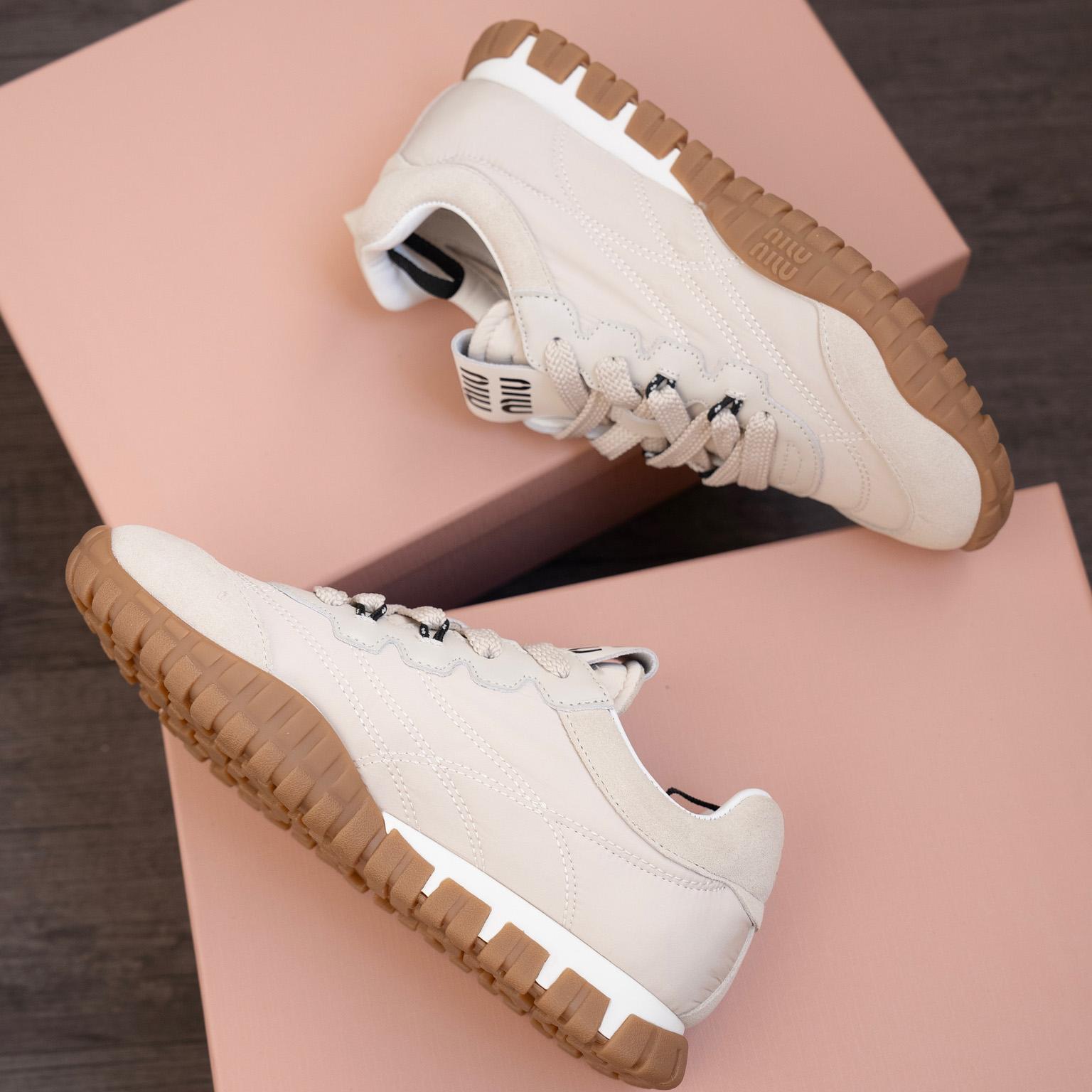 Miu Miu Tyre Technical Fabric And Suede Sneakers - DopestKickz