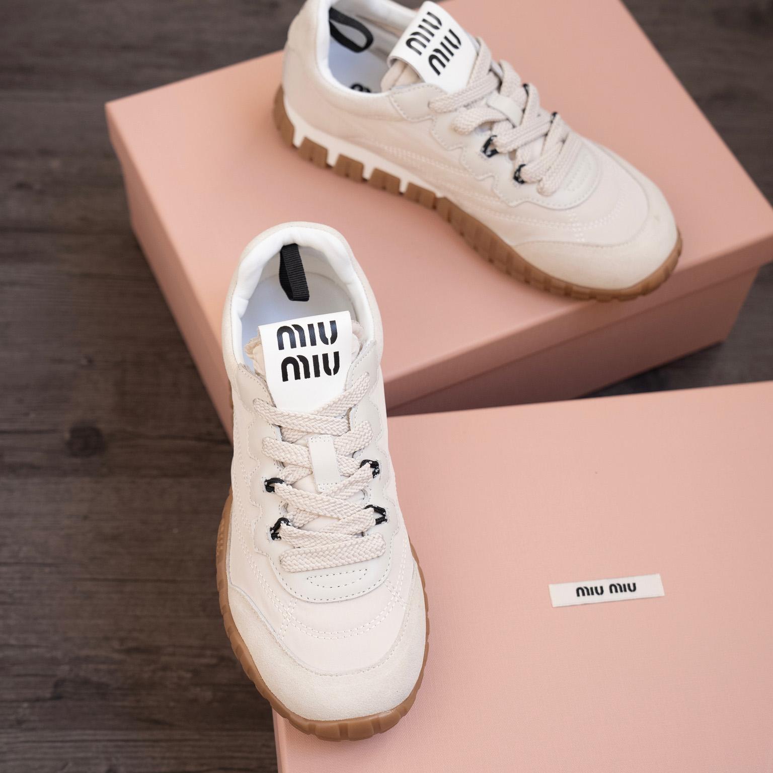 Miu Miu Tyre Technical Fabric And Suede Sneakers - DopestKickz