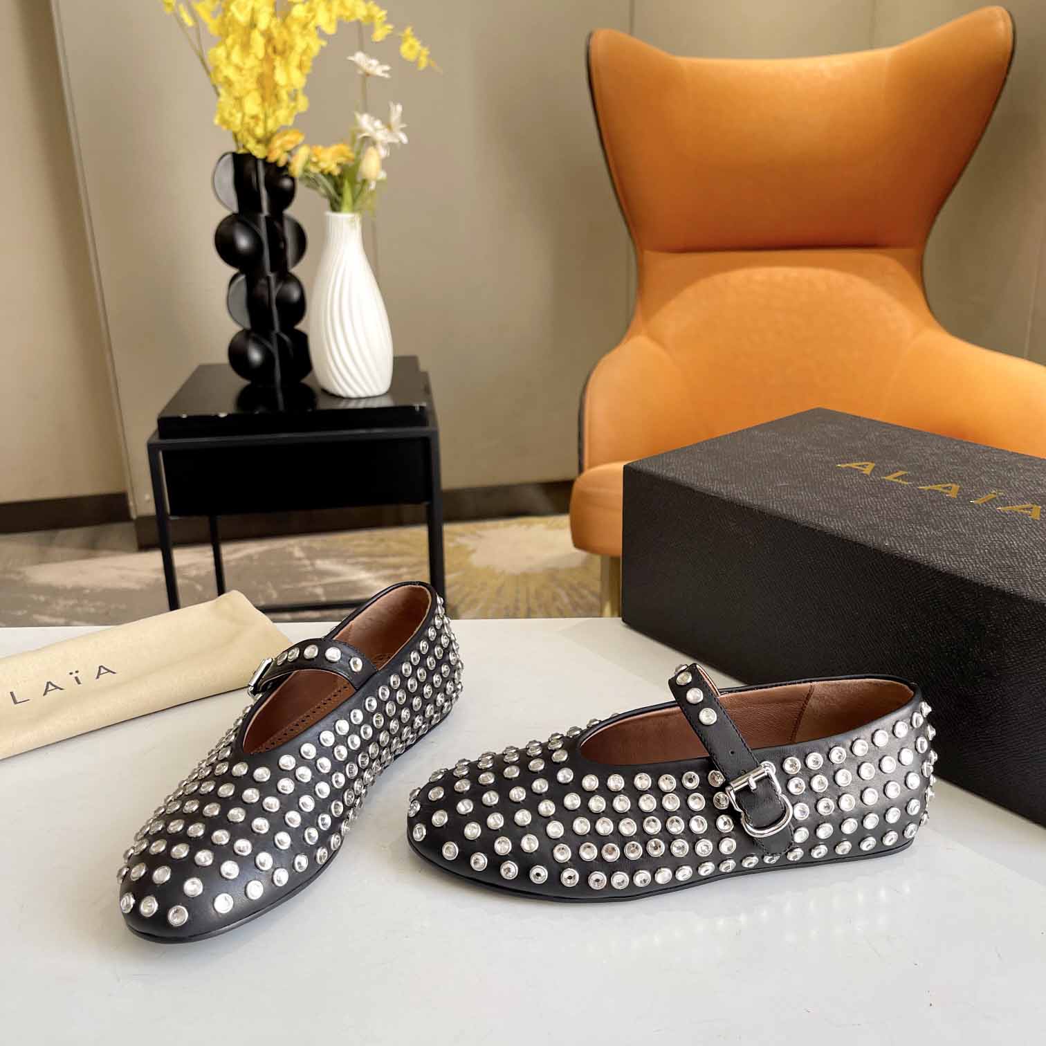 Alaïa Strass Lambskin Ballet Flats - DopestKickz