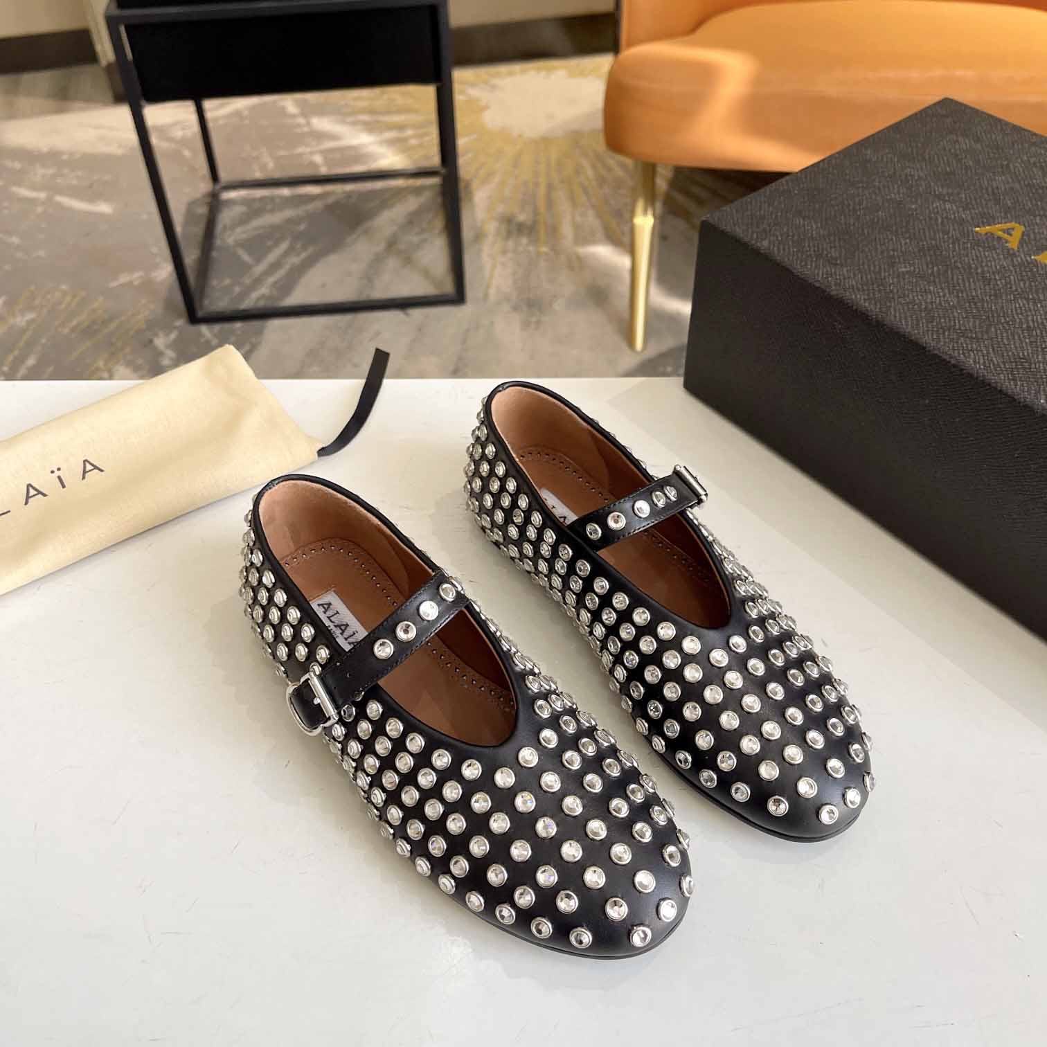 Alaïa Strass Lambskin Ballet Flats - DopestKickz