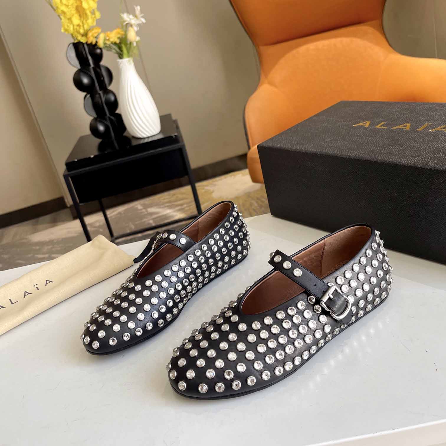 Alaïa Strass Lambskin Ballet Flats - DopestKickz