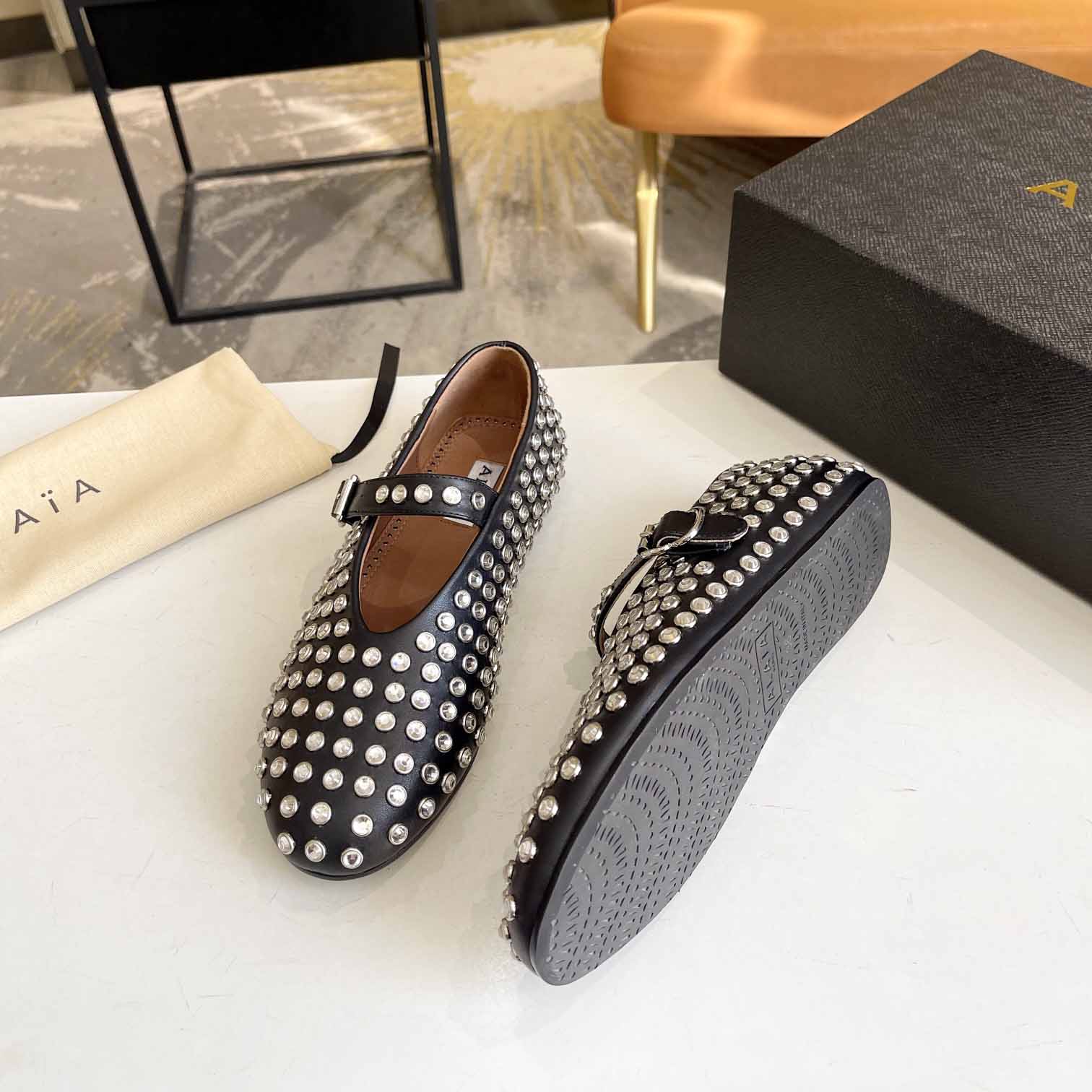 Alaïa Strass Lambskin Ballet Flats - DopestKickz