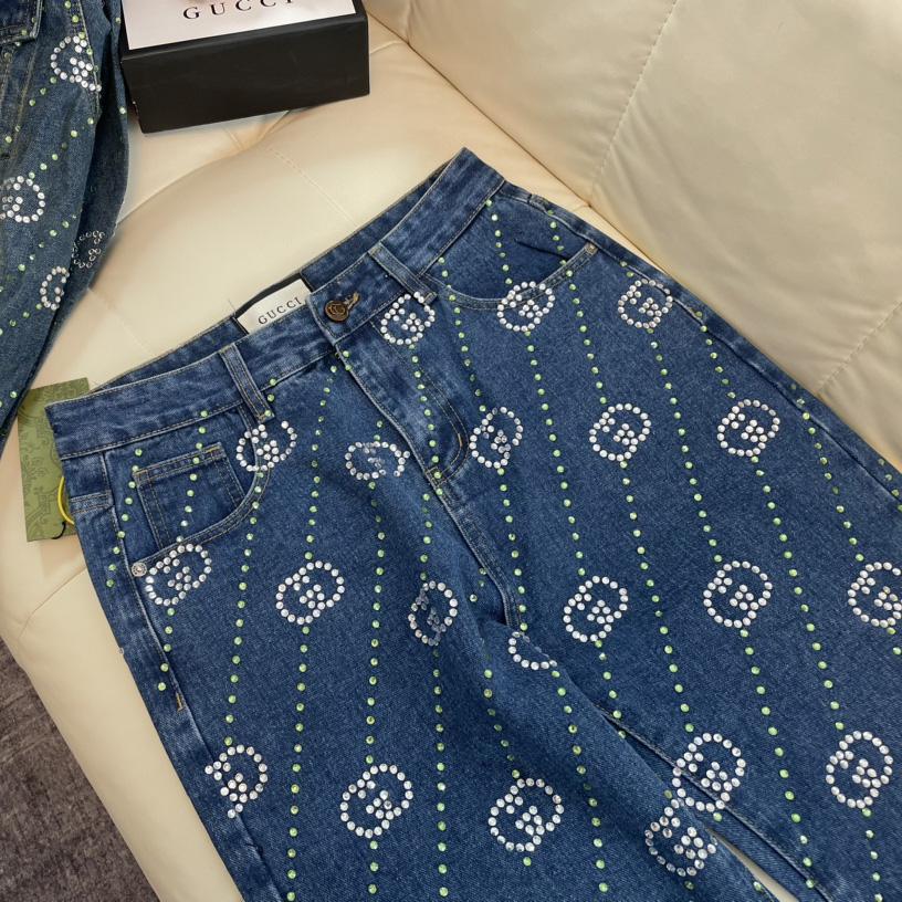 Gucci Crystal Interlocking G Denim Trouser - DopestKickz