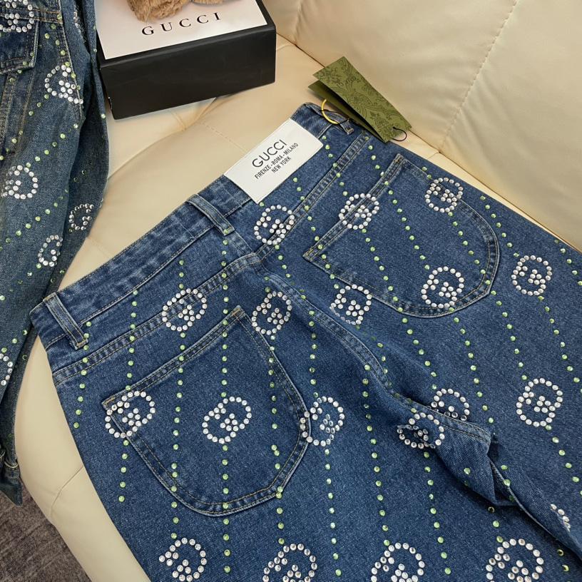Gucci Crystal Interlocking G Denim Trouser - DopestKickz