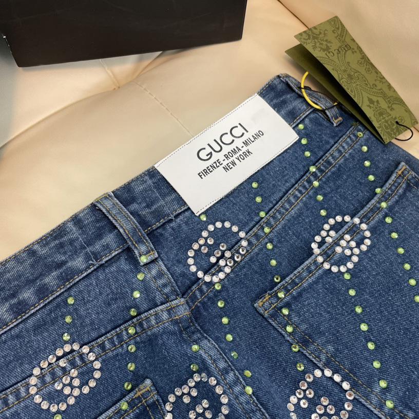 Gucci Crystal Interlocking G Denim Trouser - DopestKickz