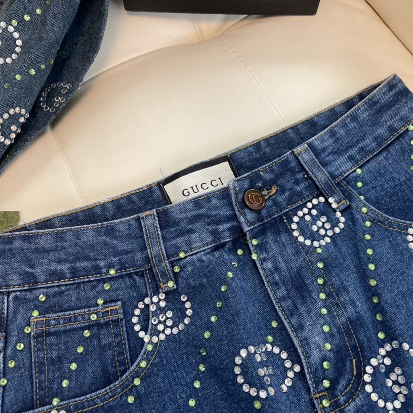 Gucci Crystal Interlocking G Denim Trouser - DopestKickz