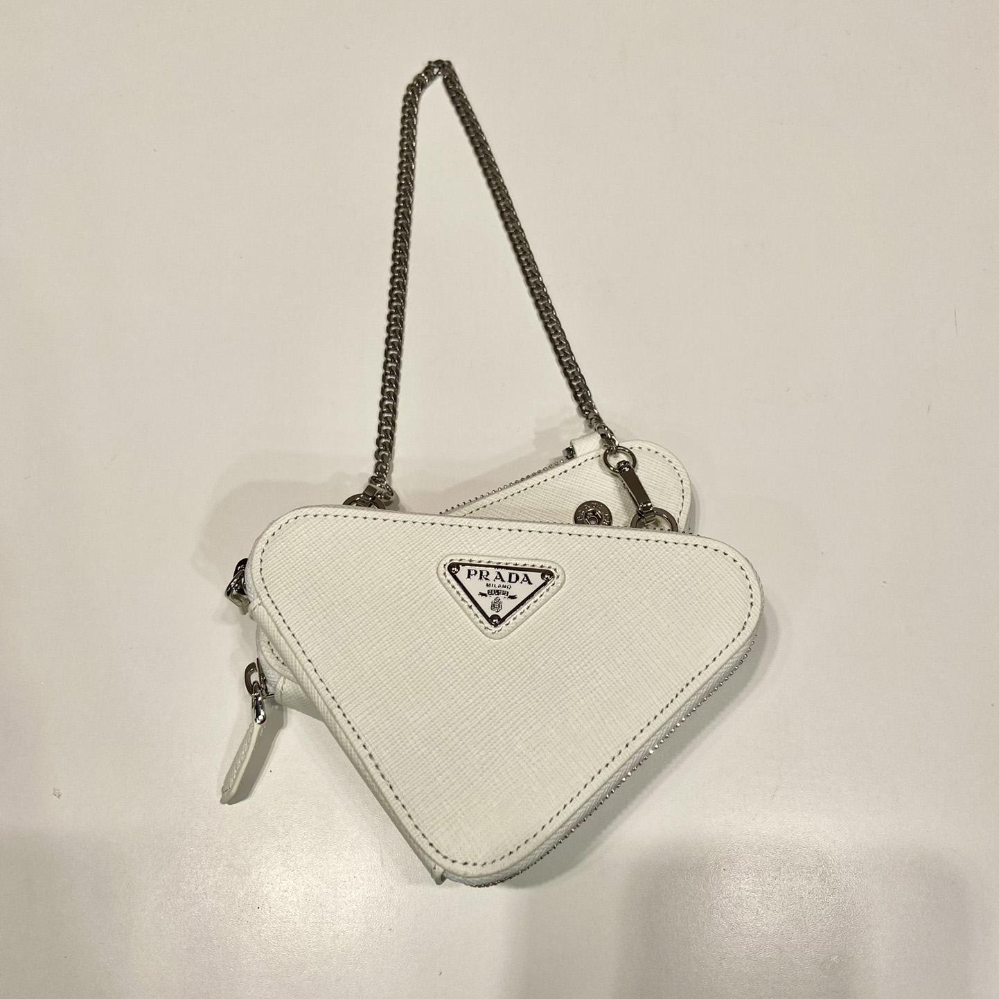 Prada Triangular Embellished Satin And Leather Mini-pouch - DopestKickz