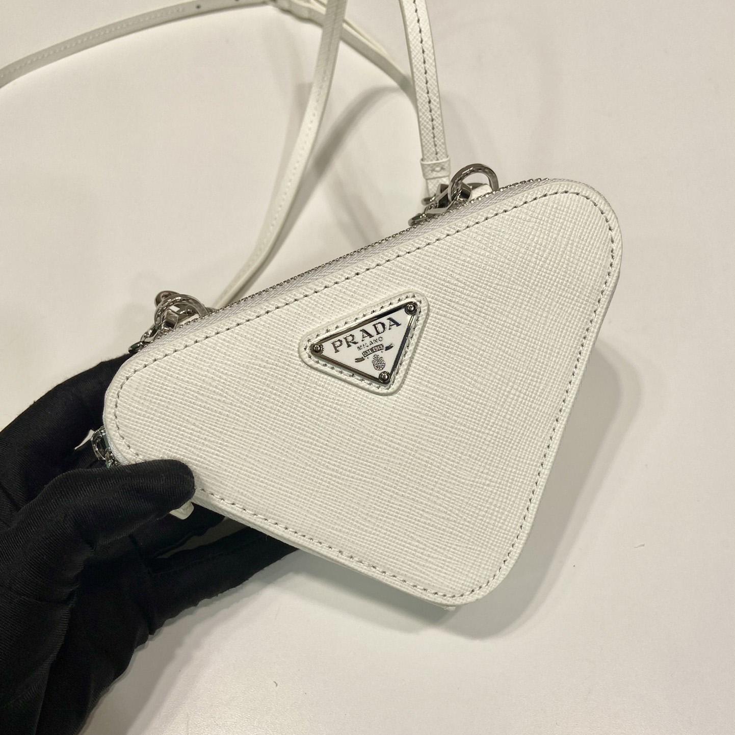 Prada Triangular Embellished Satin And Leather Mini-pouch - DopestKickz