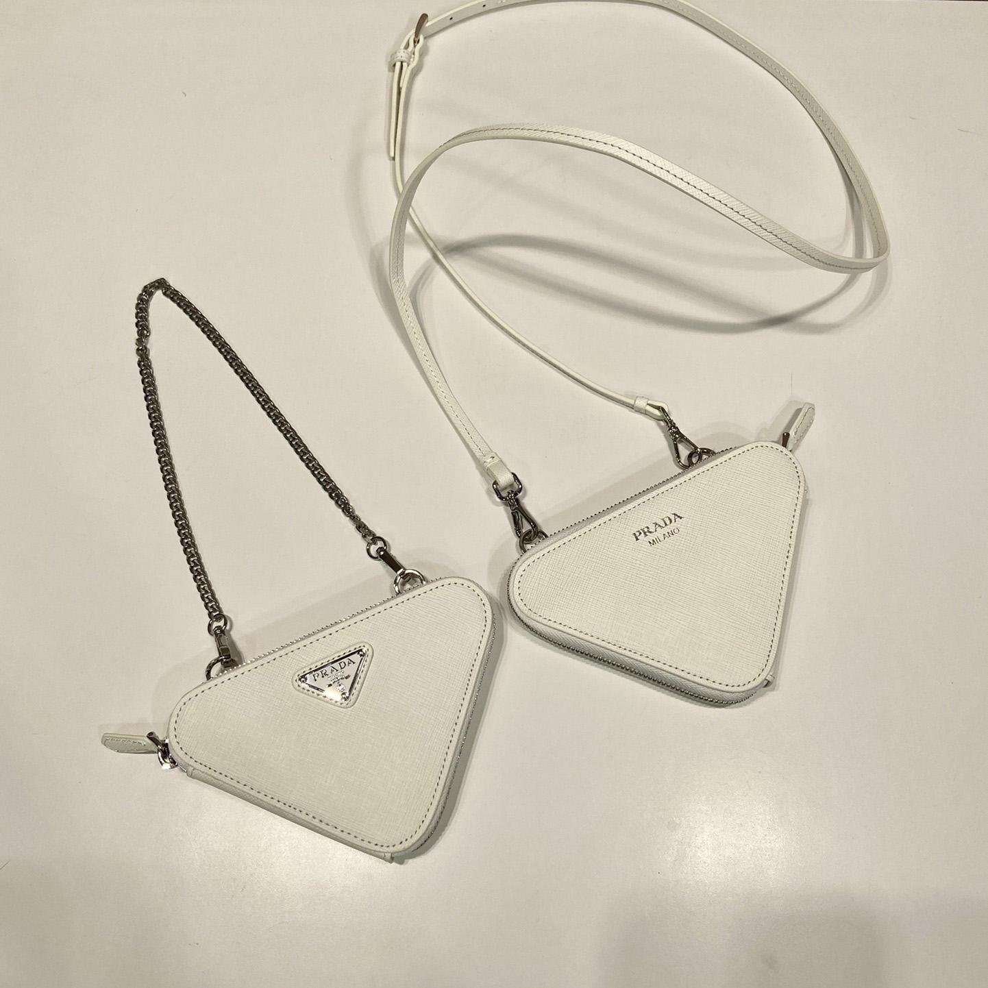 Prada Triangular Embellished Satin And Leather Mini-pouch - DopestKickz