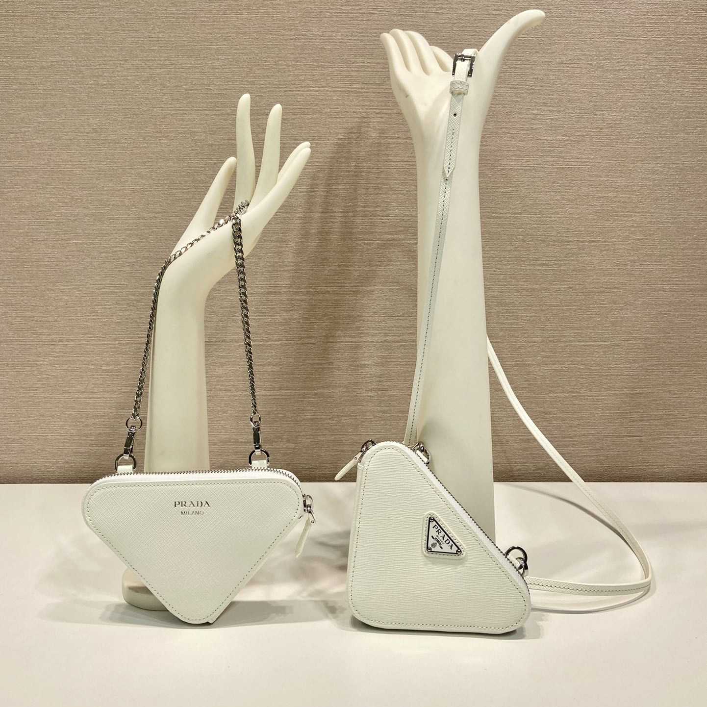 Prada Triangular Embellished Satin And Leather Mini-pouch - DopestKickz